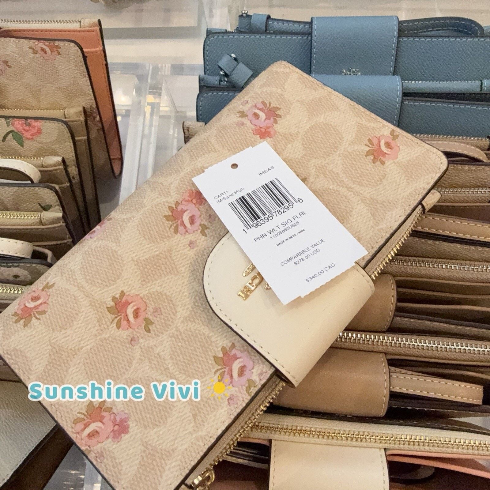Coach NWT Coach Phone Tech Wallet Floral Print CAR11 Gold/Sand Size ONE SIZE - 6 Thumbnail