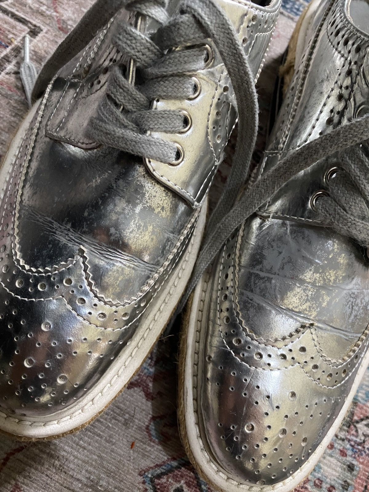 Prada Prada Platform Lace Up Silver Brogues Wedges Size US 9 / IT 39 - 10 Thumbnail