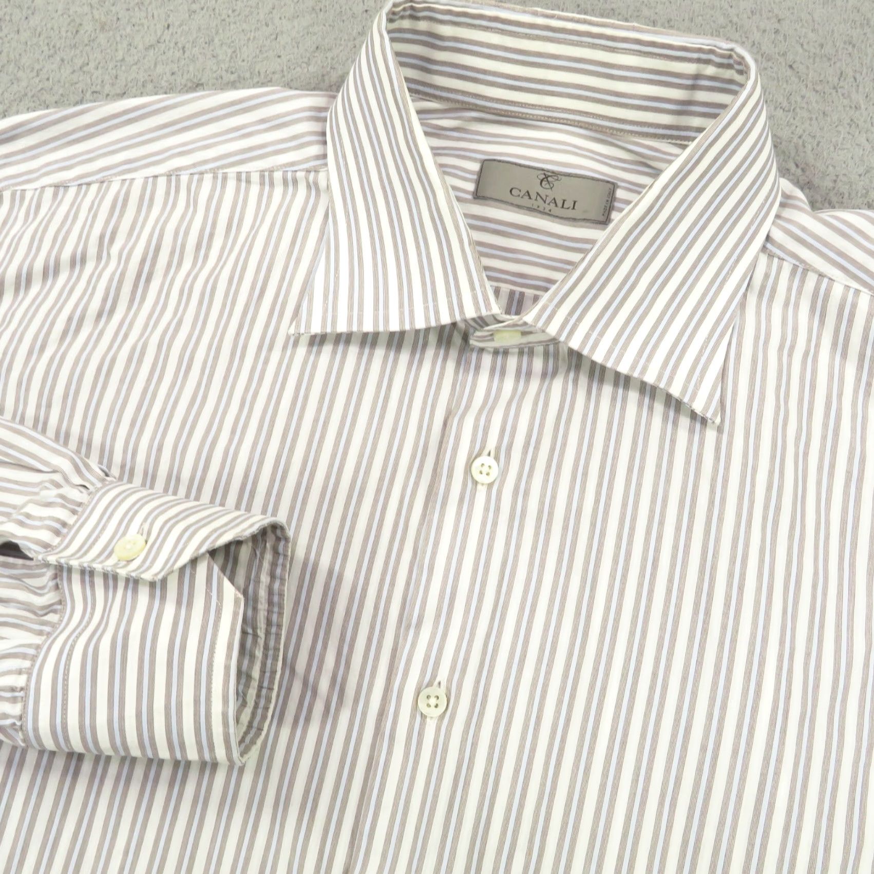 Canali VINTAGE Canali 1934 Shirt Men 17.5 44 White Grey Light Blue Stripe Long Sleeve Button Up Size US XXL / EU 58 / 5 - 2 Thumbnail
