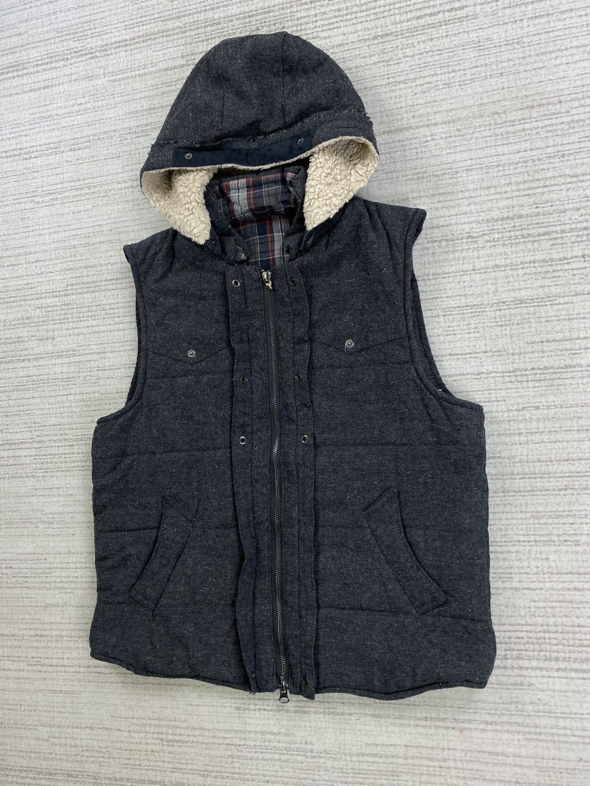 Japanese Brand × Vintage × semanticdesign Vtg Semantic Design Double Pocket Sherpa Hoodie Vest Jacket Size US S / EU 44-46 / 1 - 4 Thumbnail
