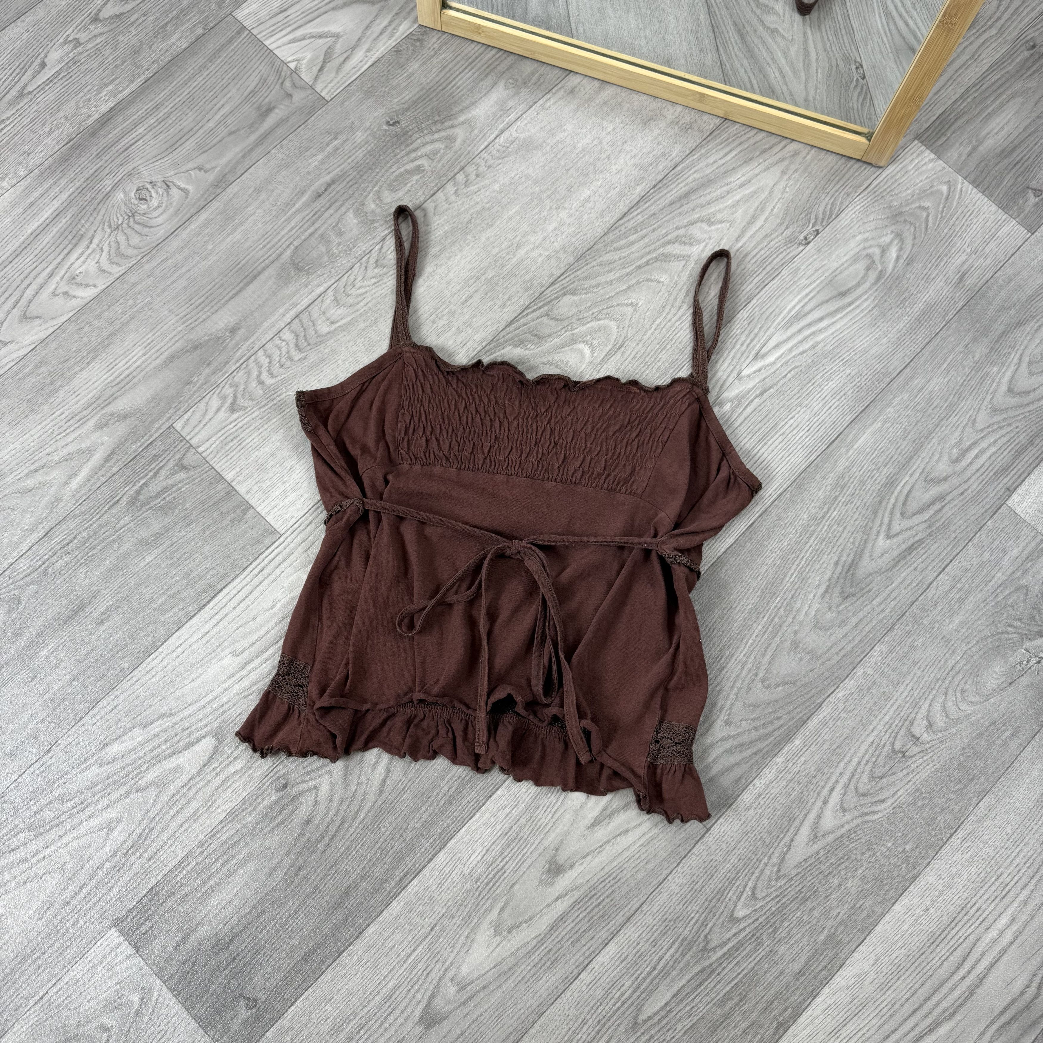 Vintage Vintage 00s Grunge Brown Tank Sleeveless Crop Top Size L / US 10 / IT 46 - 2 Thumbnail