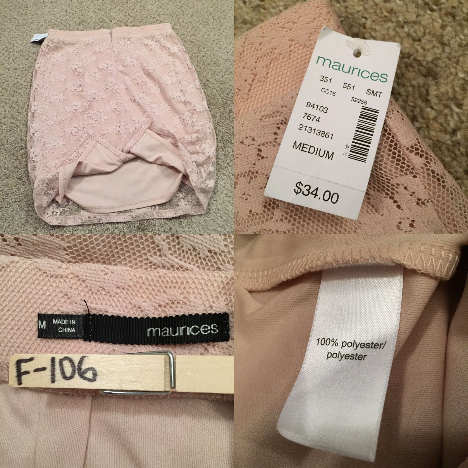 Vintage Maurices Skirt Regular Medium Pink Floral Lace Knee Length Lined Slit Zip Size 32" / US 10 / IT 46 - 8 Thumbnail