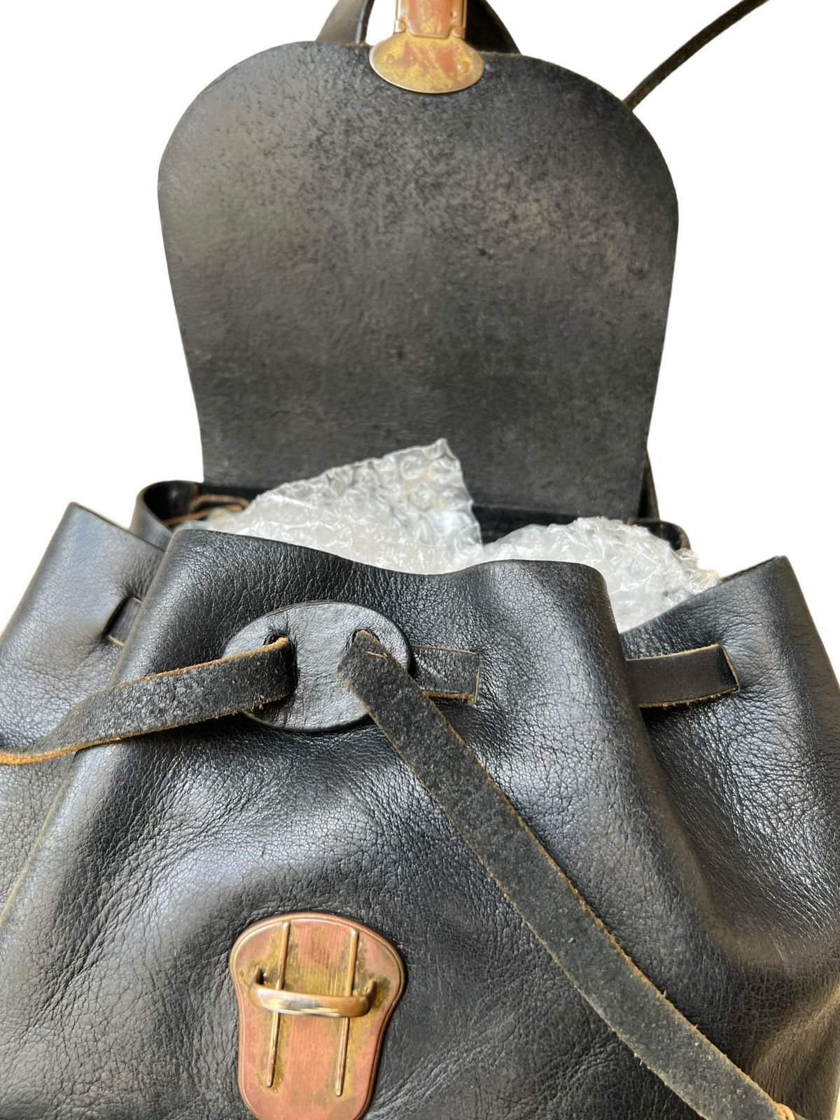 Leather Vintage HERZ Japan Patina Black Leather Mini Backpack Size ONE SIZE - 19 Thumbnail