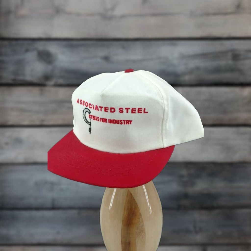 Vintage VINTAGE Associated Steel Company Trucker Hat White Red 80s Adjustable Snapback Mens Size ONE SIZE - 1 Thumbnail