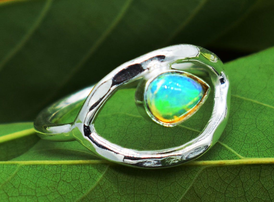 Handmade Handmade Pear Ethiopian Opal Ring Boho 925 Silver Gemstone Size ONE SIZE - 7 Thumbnail