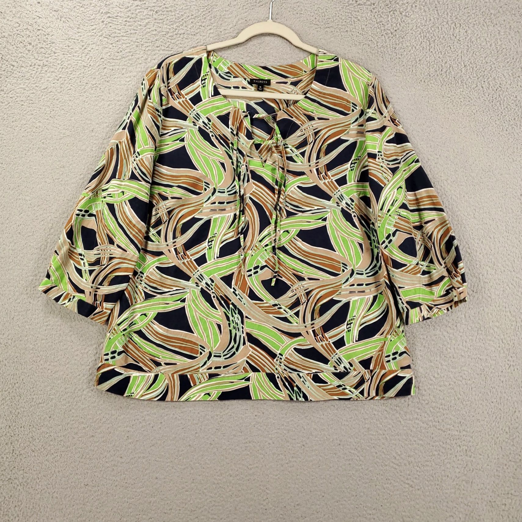 Talbots Talbots Blouse Womens 16 Multicolor Geometric 3/4 Sleeve V-Neck Tie Casual Designer Size XXL / US 16-18 / IT 52-54 - 2 Thumbnail