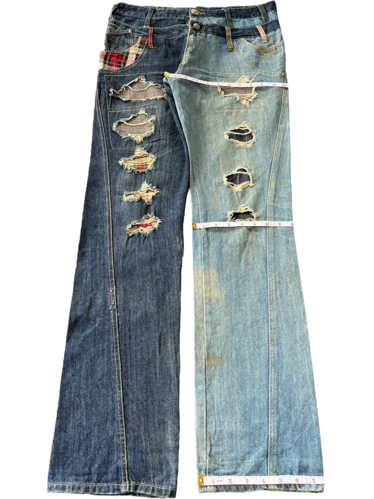 Japanese Brand Vintage Japanese Brand Double Waist Patched Hybrid Jeans Size US 33 - 8 Thumbnail