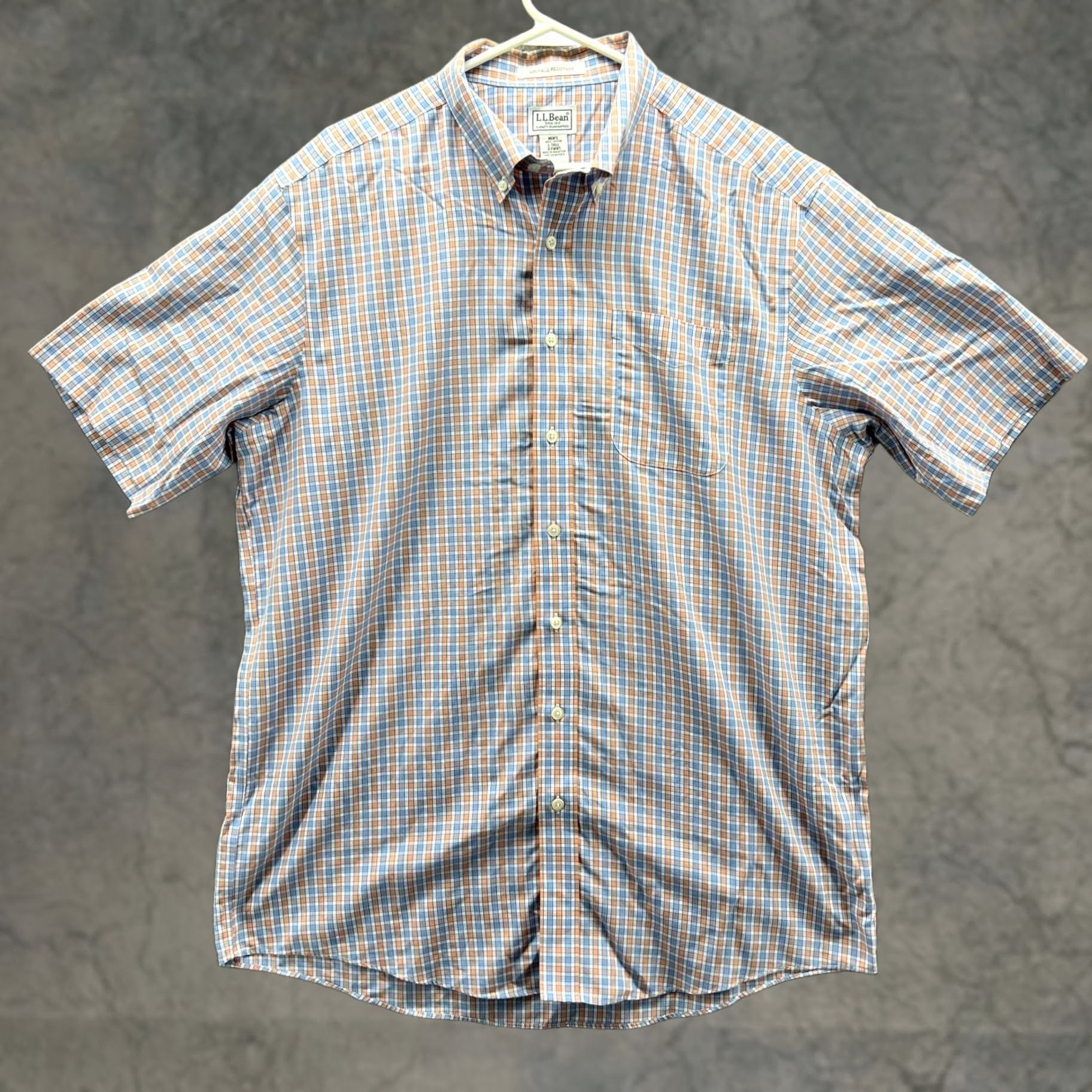 Vintage L.L. Bean Shirt Men Large Blue Orange Button Down Tall Gingham Short Sleeve Oxford Plaid First Size US L / EU 52-54 / 3 - 1 Thumbnail