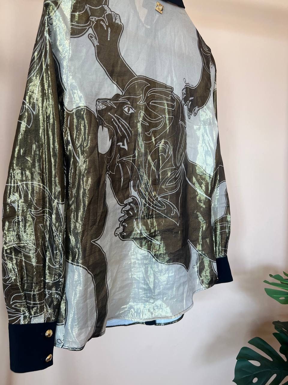 Just Cavalli × Roberto Cavalli Cavalli Class Silk Gold Lion printed shirt Size XS / US 0-2 / IT 36-38 - 16 Thumbnail
