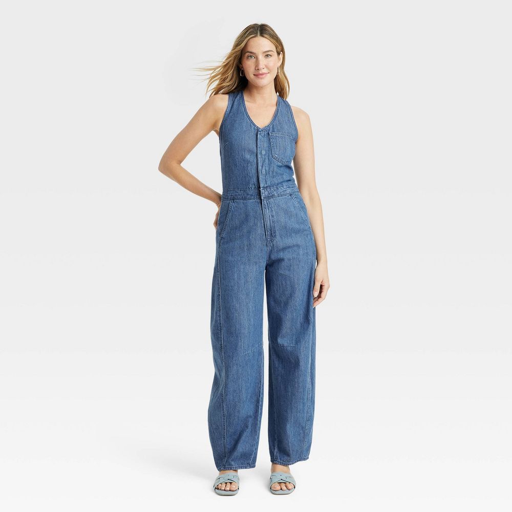 Target Basics Universal Thread Curved Leg Denim Jumpsuit Womens 00 Size 24" / US 00 / IT 34 - 8 Thumbnail