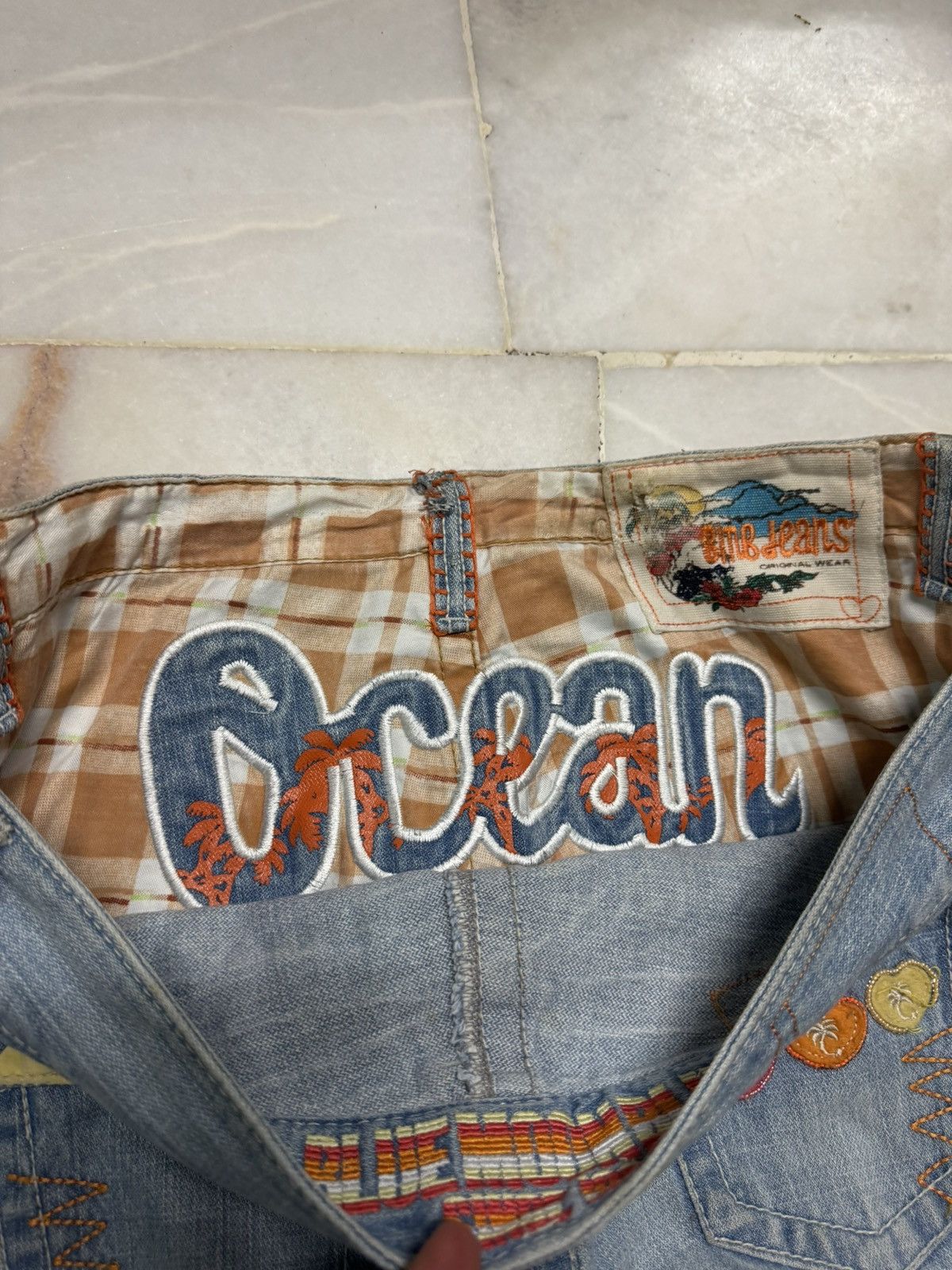 Japanese Brand 💥DOUBLE WAIST 90's💥BLUE MOON BLUE OCEAN EMBROIDERY LOGO RARE Size US 29 - 23 Thumbnail