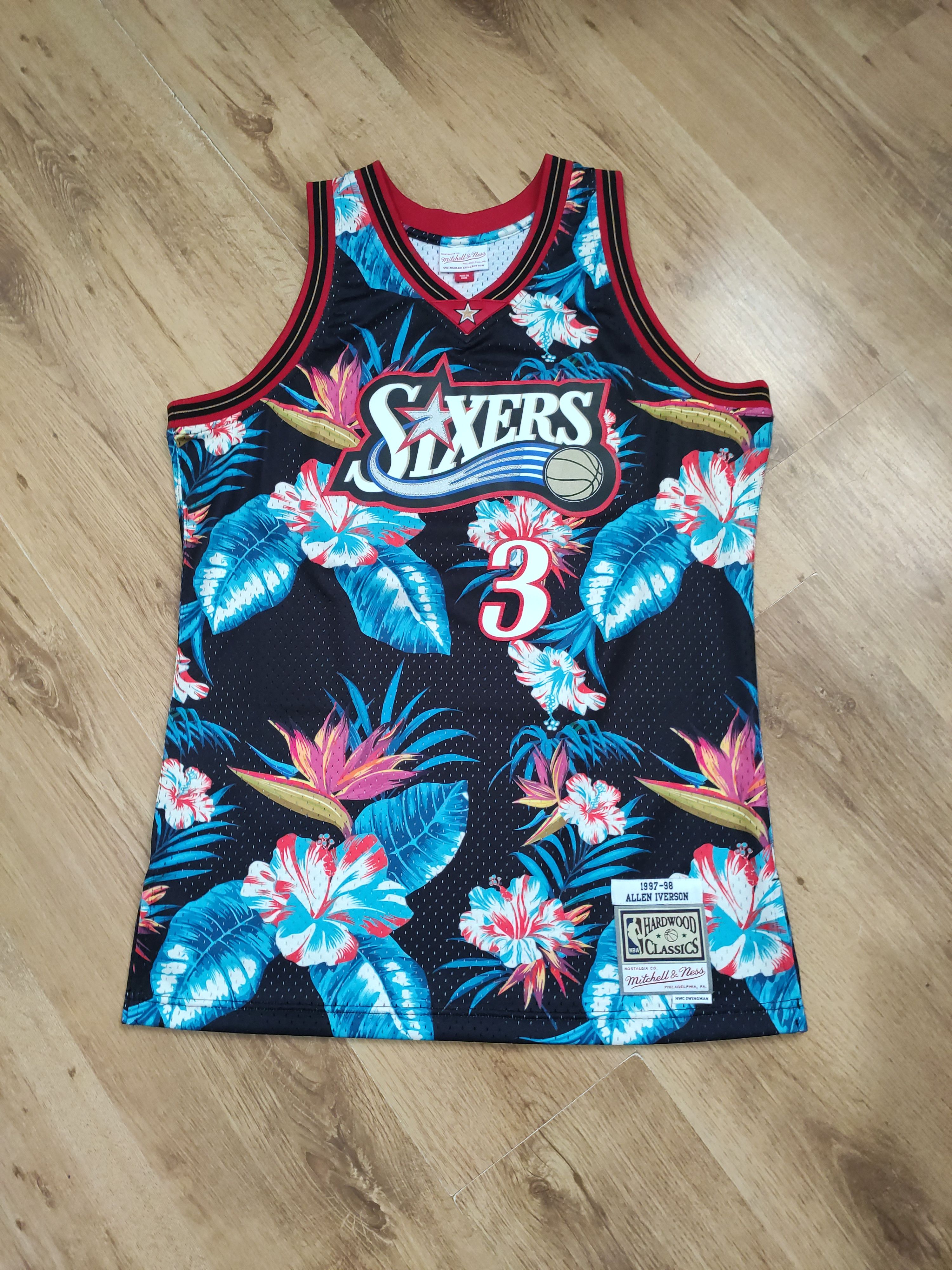 image of Mitchell Ness x NBA Mitchell & Ness Philadelphia 76Ers Allen Iverson Floral L, Men's (Size Large)