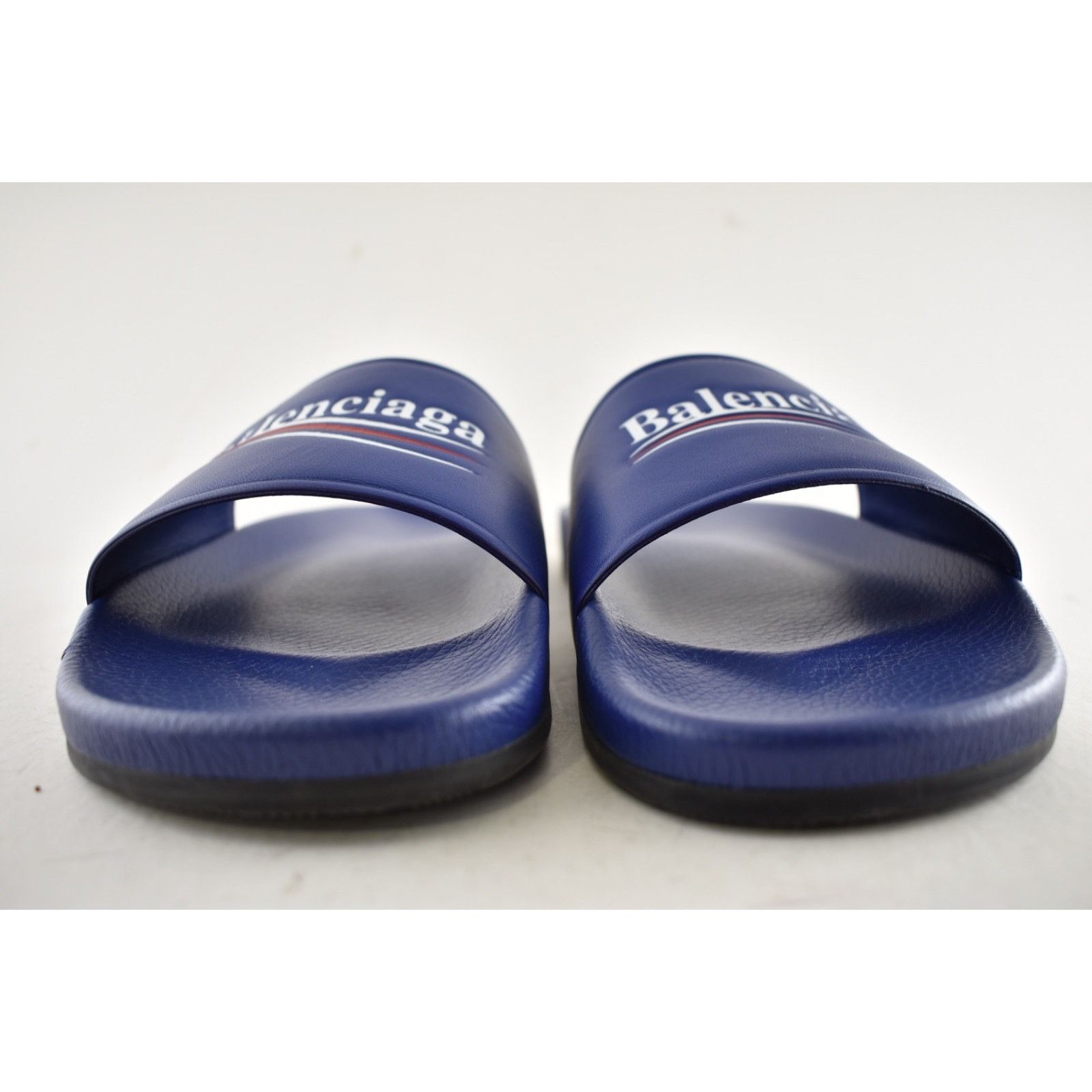 Balenciaga Balenciaga Blue Leather Campaign Logo Slide Sandal 44 11 Size US 11 / EU 44 - 9 Thumbnail