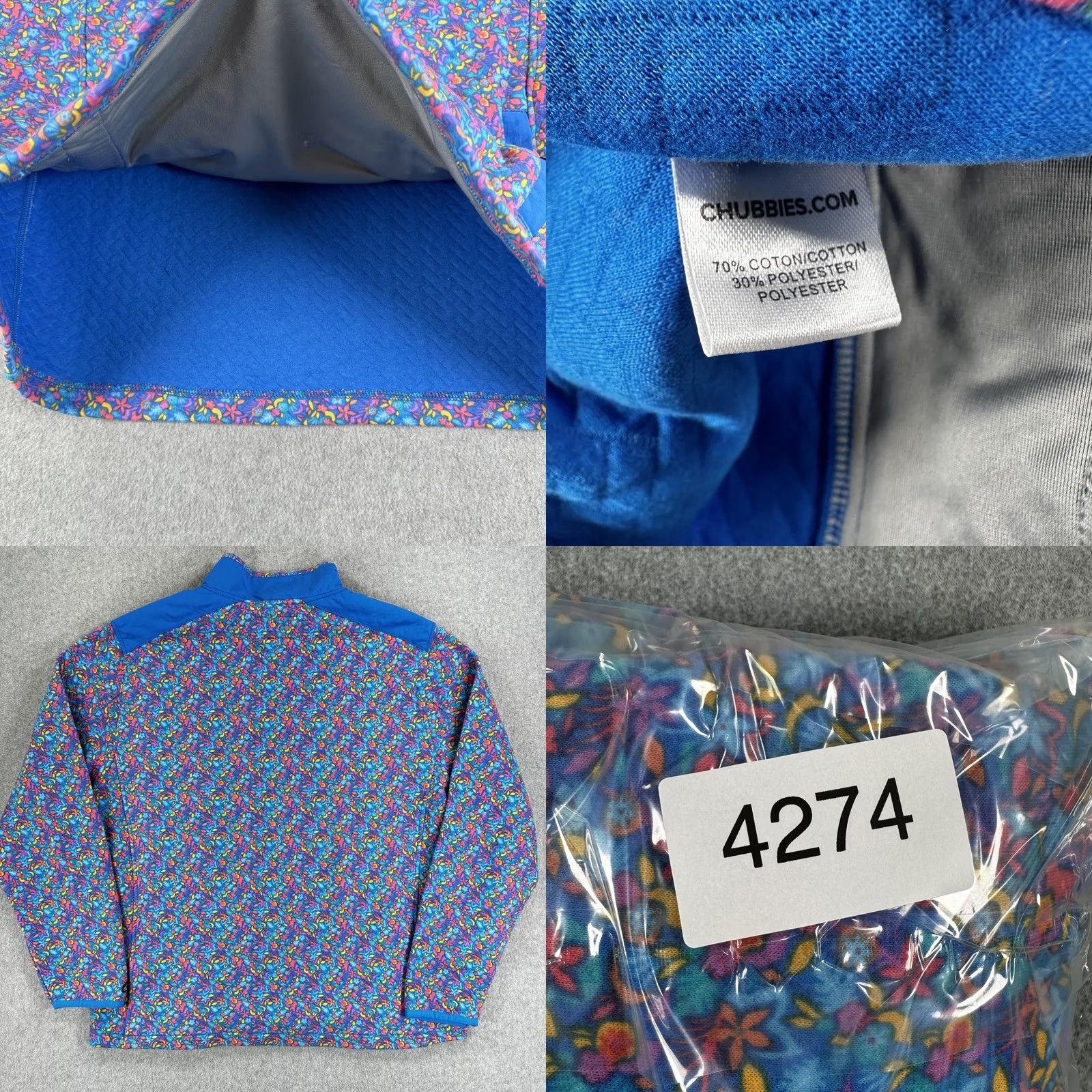 Chubbies Chubbies The Spade Quilted Quarter-Zip Pullover Sweatshirt Multicolor Floral Mens XL Pullover Zip Mock Neck Knit Shirt Jersey Pockets Size US XL / EU 56 / 4 - 8 Thumbnail
