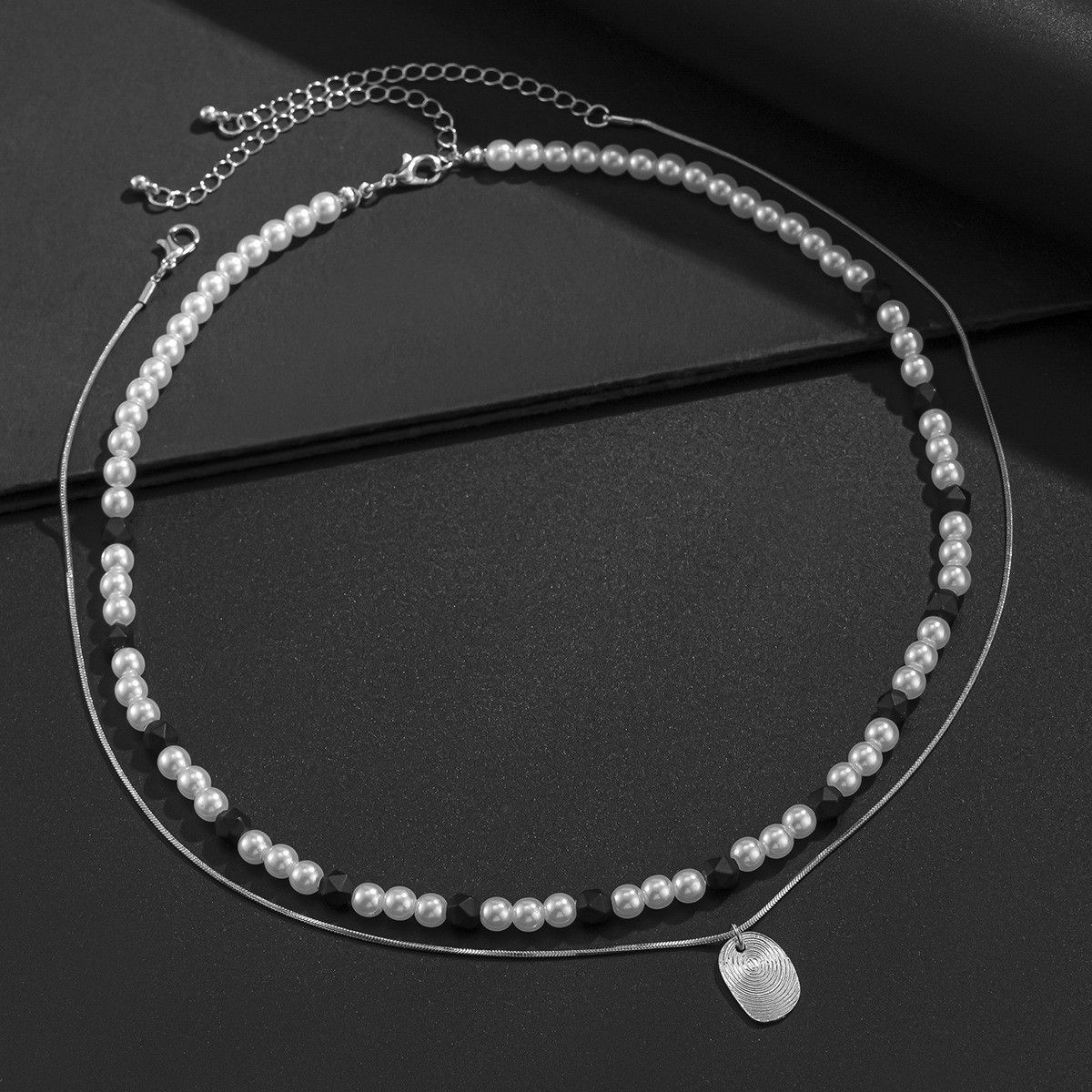 Vintage Geometric Imitation Pearl Beaded Necklace Size ONE SIZE - 4 Thumbnail