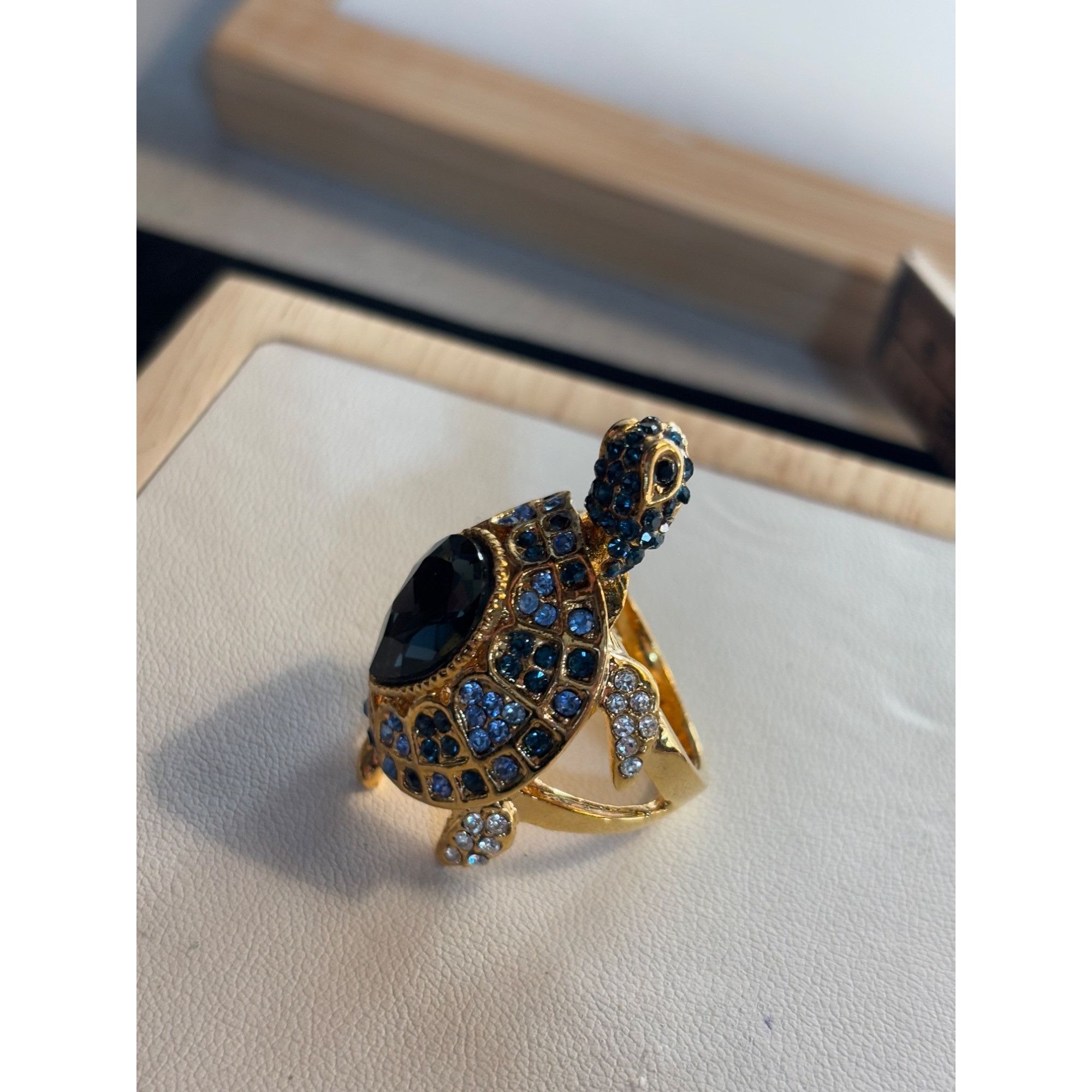 Other Gold Turtle Ring With Blue & Clear Crystals Adjustable Size Size ONE SIZE - 15 Thumbnail