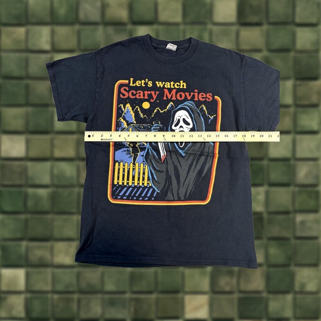 Gildan Scream Ghostface "Let's Watch Scary Movies" Graphic Tee | Size M | Black | Cotton & Polyester | Gildan 5000 | Horror | Short Sleeve | Crew Neck | Men Size US M / EU 48-50 / 2 - 1 Thumbnail