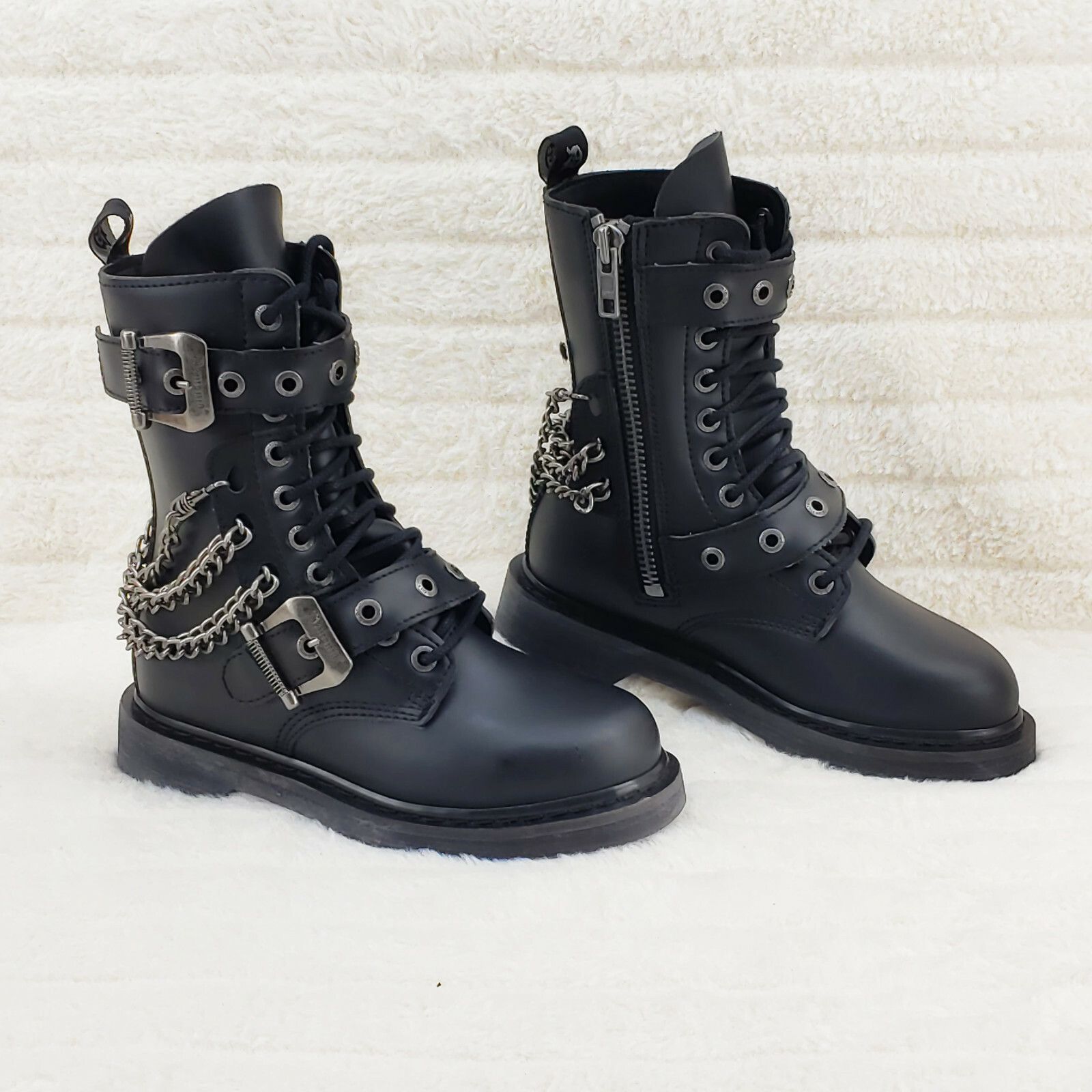 Demonia Cult DEMONIA Bolt 250 Goth Combat Biker Ankle Boots Black Matte M Size US 7 / EU 40 - 4 Thumbnail