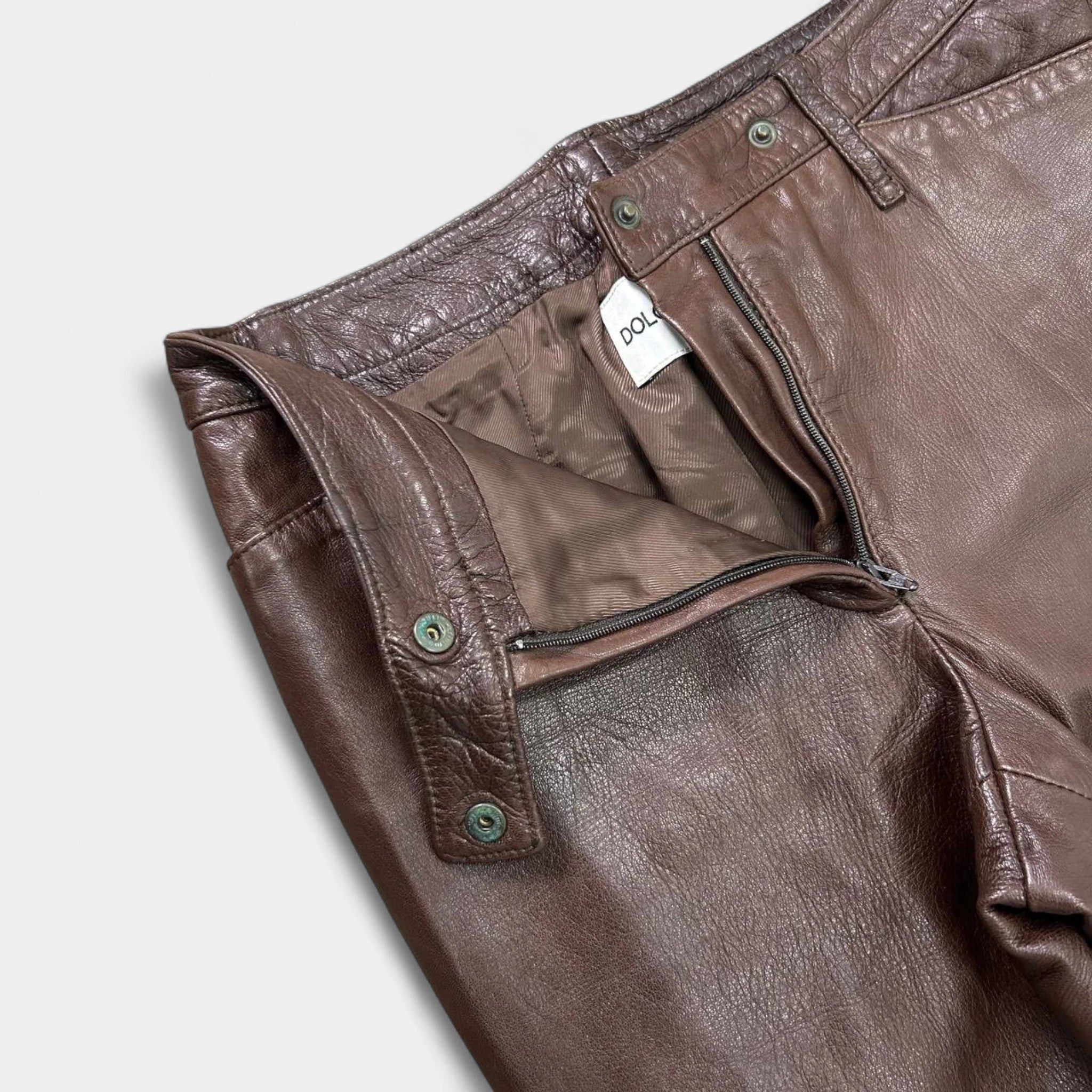 Dolce & Gabbana Dolce & Gabbana 90s Brown Leather Pants Size 26" / US 2 / IT 38 - 3 Thumbnail