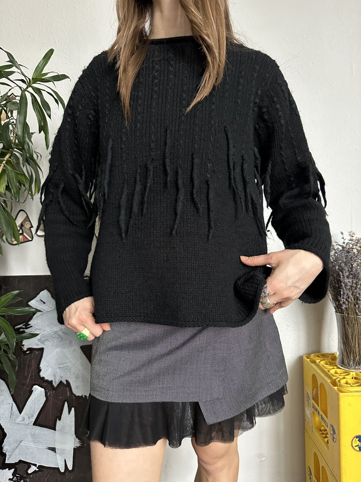 Designer Oui Moments Wool Blend Fringe Knit Pullover Size L / US 10 / IT 46 - 1 Thumbnail