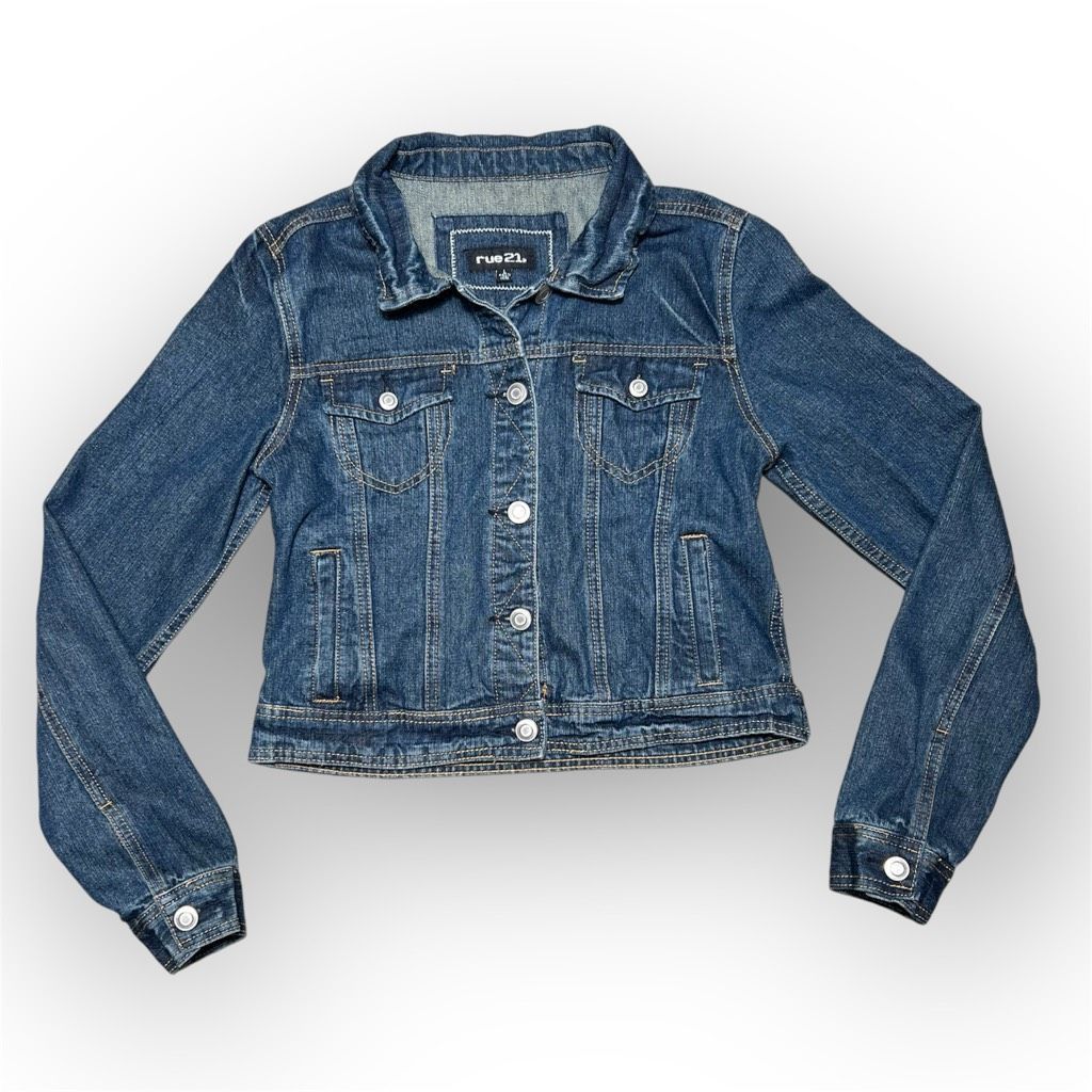 rue21 Rue21, Button Front Contrast Stitching Denim Jacket, Junior’ Size L / US 10 / IT 46 - 1 Thumbnail