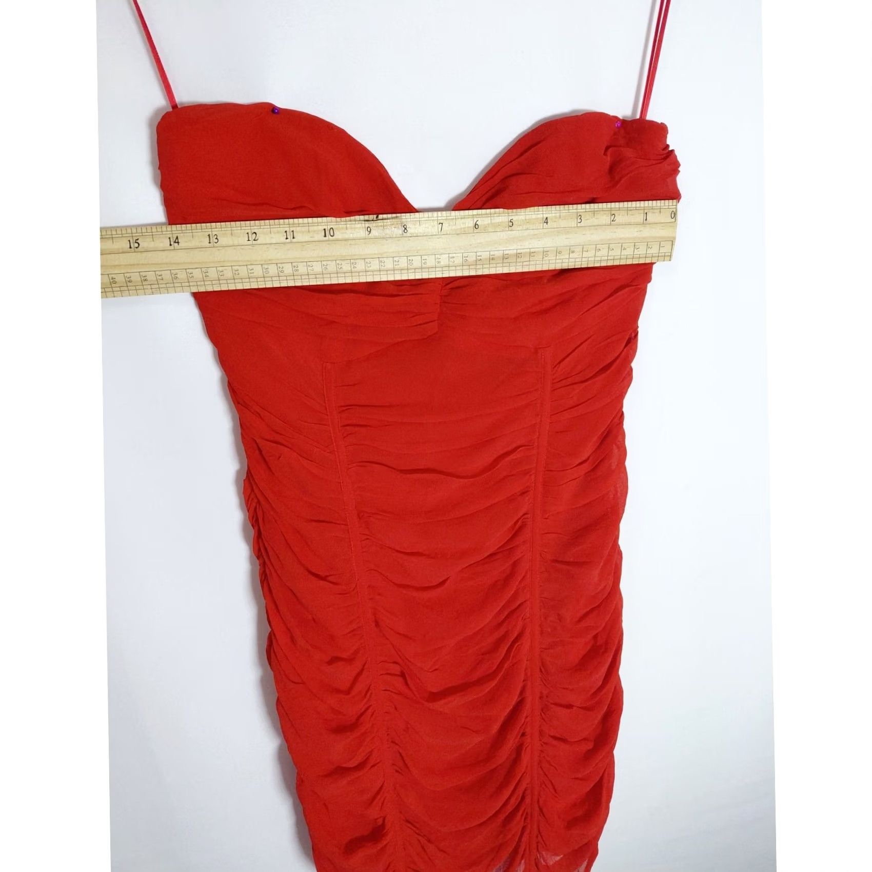 Express Express Silk Red Dress Solid Sleeveless Ruched Short 100% Silk Women Size 10 Size 32" / US 10 / IT 46 - 6 Thumbnail