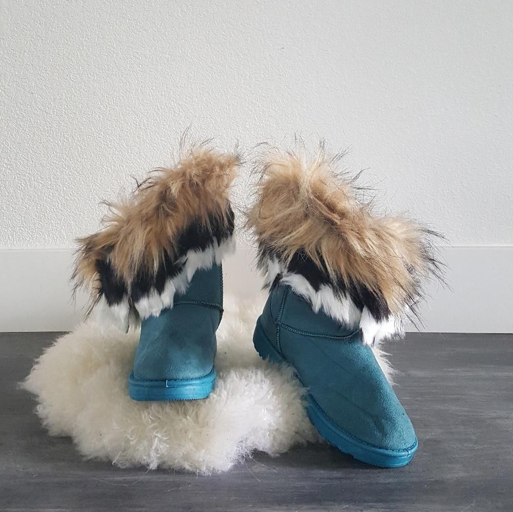 Designer Blue Suede Fur Detailed Winter Boots Size US 6 / IT 36 - 1 Thumbnail