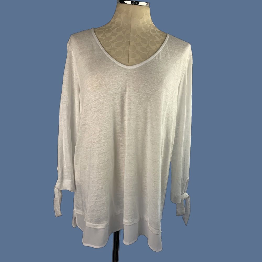 Sanctuary Sanctuary XL Women's Top White Linen V-Neck Sheer Long Sleeve New Tie Sleeve Size XL / US 12-14 / IT 48-50 - 1 Thumbnail