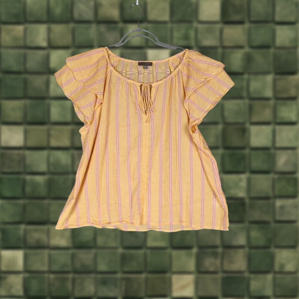 Vintage Lilla P Blouse Orange Striped Cotton Shirt Top Women's L Flutter Sleeve Size L / US 10 / IT 46 - 1 Thumbnail