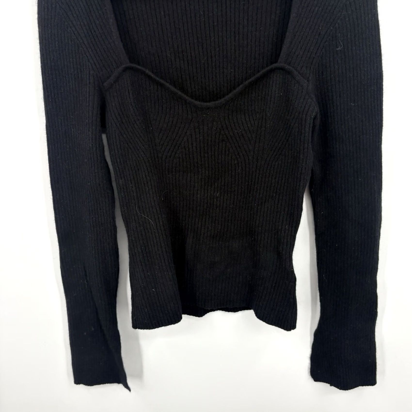 Vintage Caara Cashmere Sweater Women M Sweetheart Ribbed Quiet Luxury Soft Parisian Pullover Knit Black Long Sleeve Flared Sleeve Wool Blend Classic Preppy Size M / US 6-8 / IT 42-44 - 5 Thumbnail