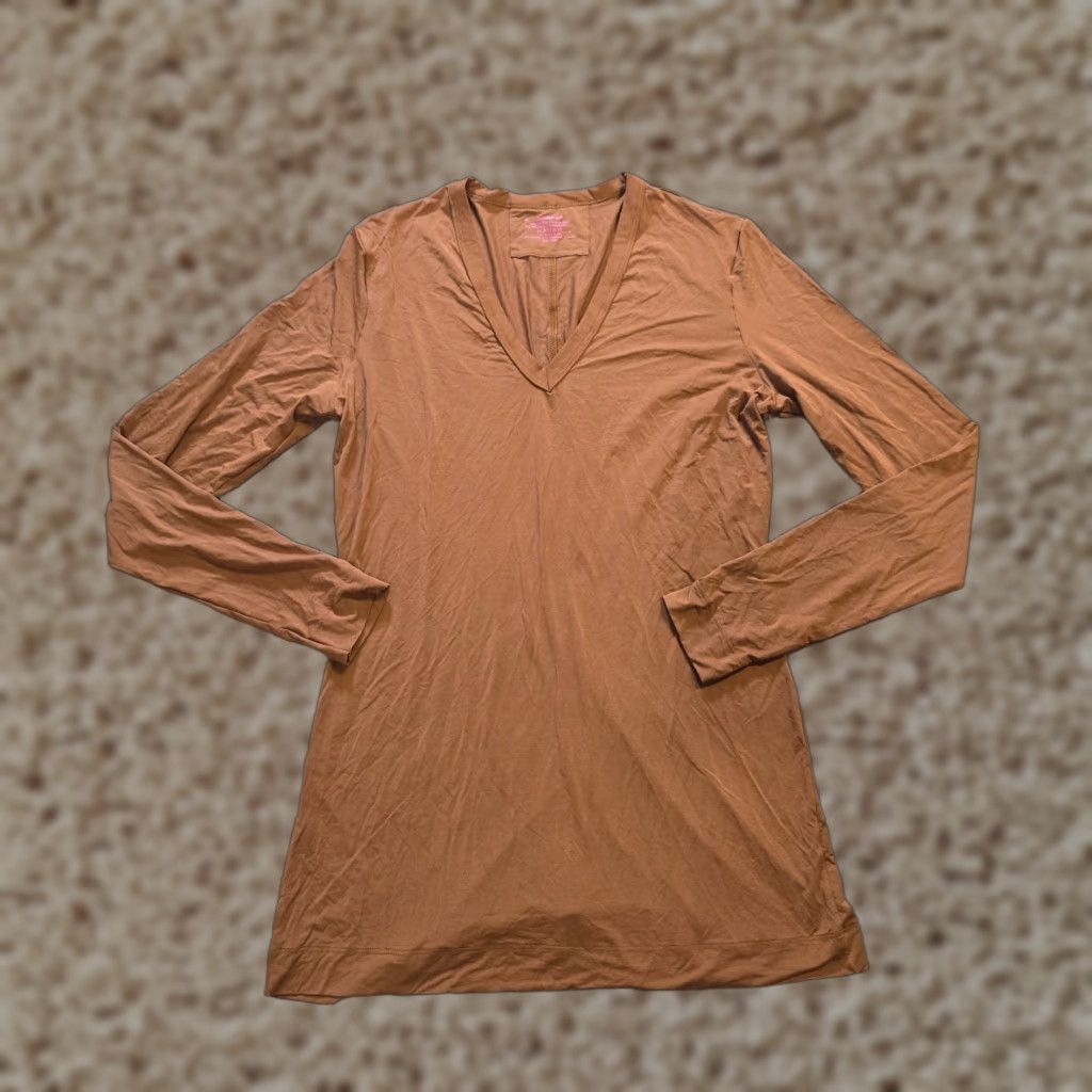 Commando Commando Top Womens Medium Brown Long Sleeve Stretch Casual Jersey V-Neck T-Shirt Regular Cap Sleeve - Womens Size M / US 6-8 / IT 42-44 - 1 Thumbnail