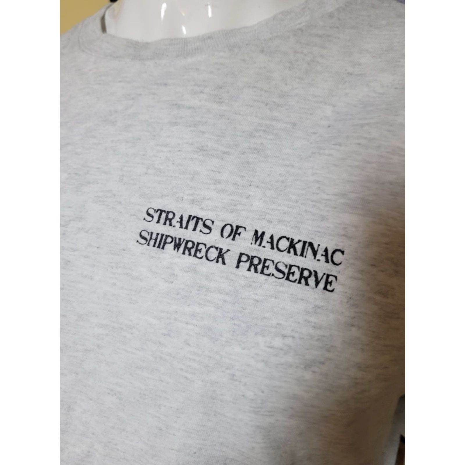 Gildan VINTAGE Straits of Mackinac Shipwreck Preserve T Shirt 2XL Gildan Mens Gray Cotton Blend Crew Neck Short Sleeve Nautical Graphic Tee Modern? Size US XXL / EU 58 / 5 - 2 Thumbnail