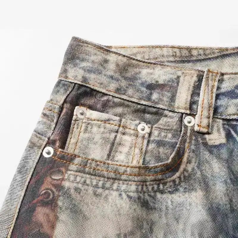 Japanese Brand Retro straight tube loose wide leg printed jeans Size US 32 / EU 48 - 4 Thumbnail