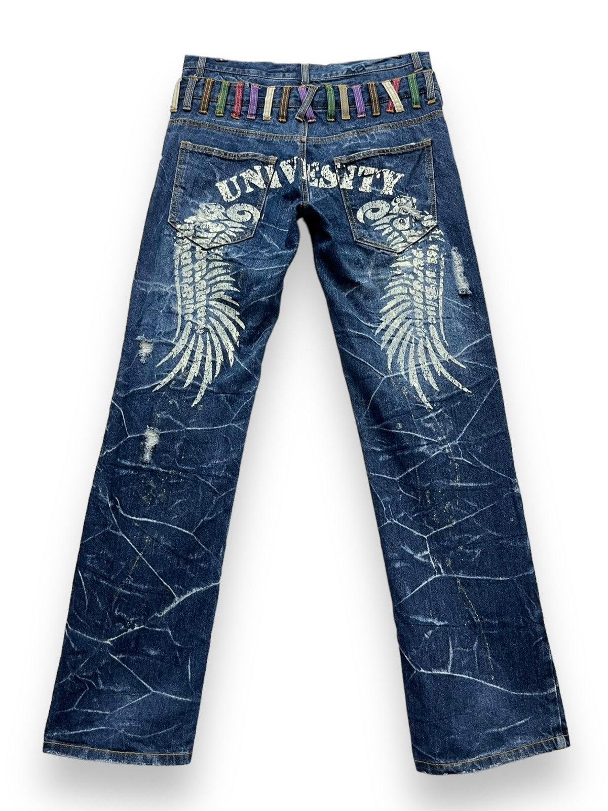Fragment Design NYLAUS Punk Double Waist Brilliant Blue Silver Splash Denim Size US 31 - 3 Thumbnail