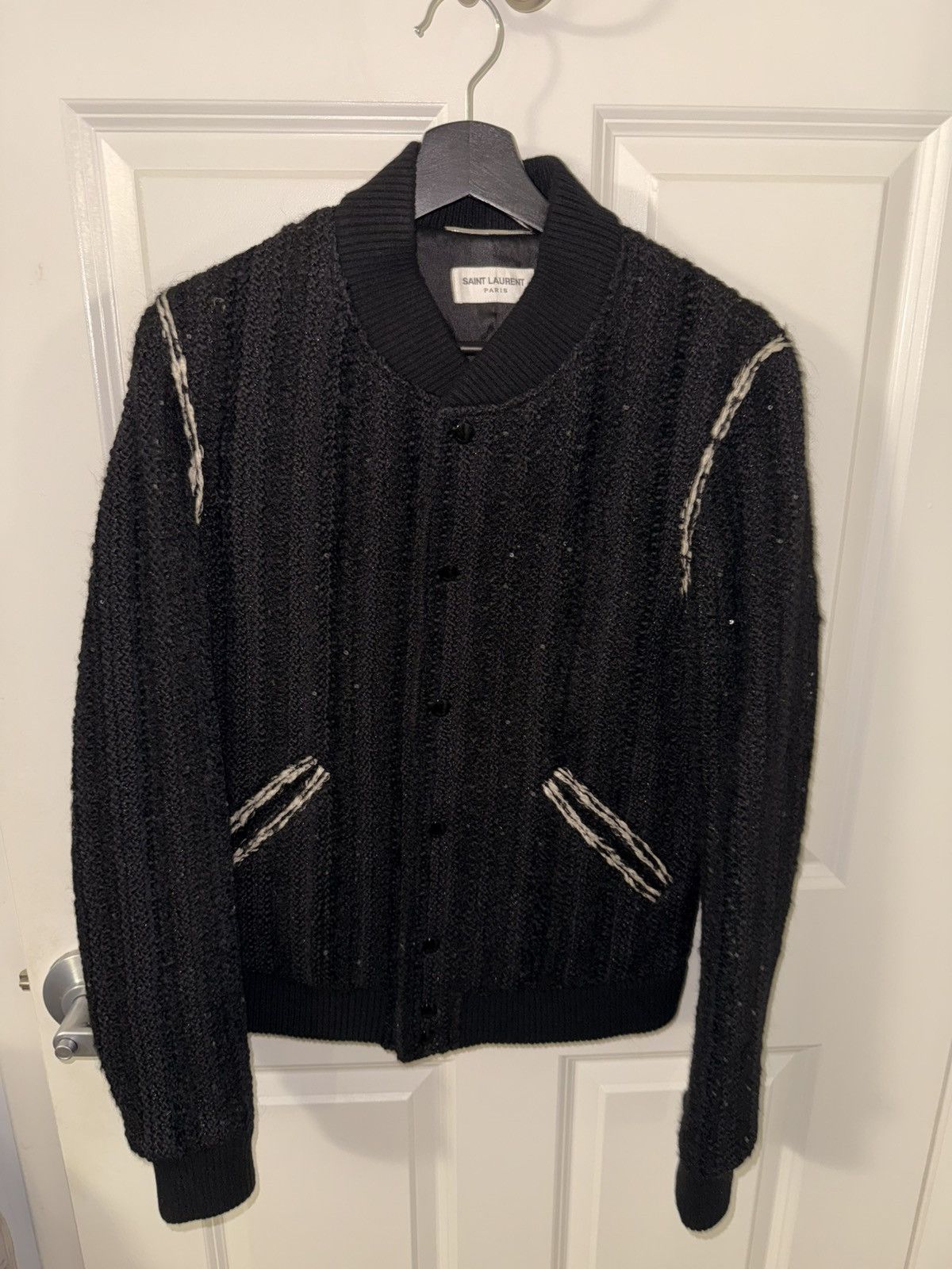 Saint Laurent Paris Saint Laurent Men’s Teddy Jacket Tweed Sequin Crochet 2018 Size US S / EU 44-46 / 1 - 2 Thumbnail