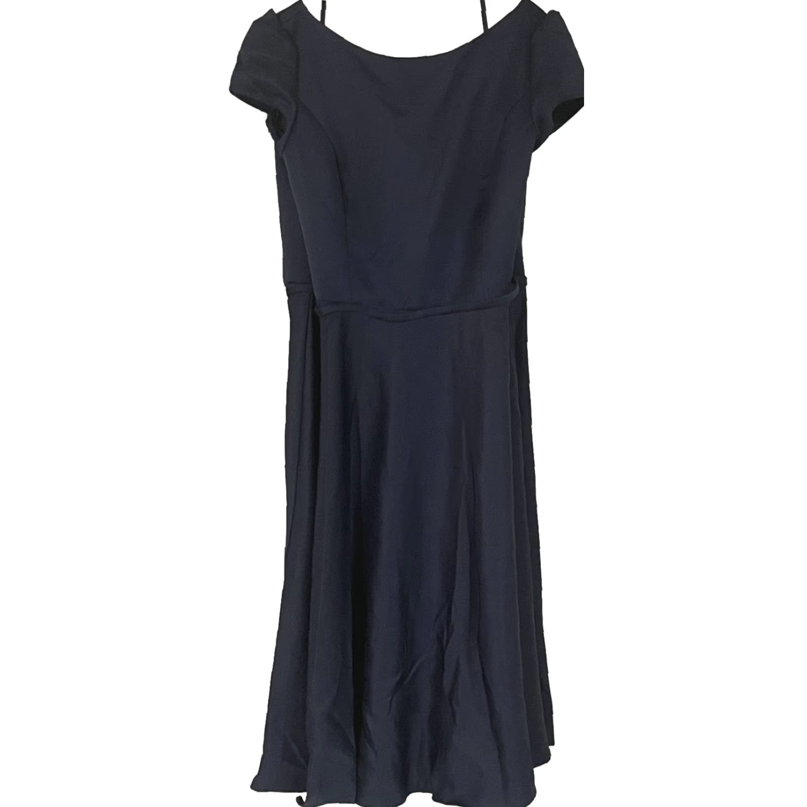 Mac Duggal VINTAGE Mac Duggal Satin Puff Shoulder Tea Length Dress Plus Size 18 Navy Blue Women's Cocktail Wedding Size XXL / US 16-18 / IT 52-54 - 4 Thumbnail