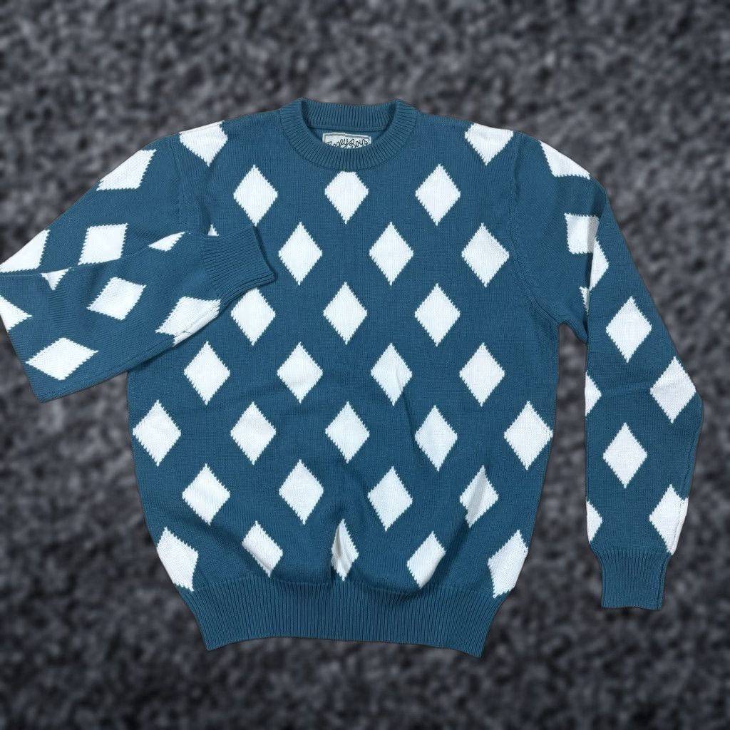 Vintage NWOT Diamond Bogey Boys Crewneck Sweater Mens Small Blue Diamond AOP Cinched Macklemore Size US S / EU 44-46 / 1 - 1 Thumbnail