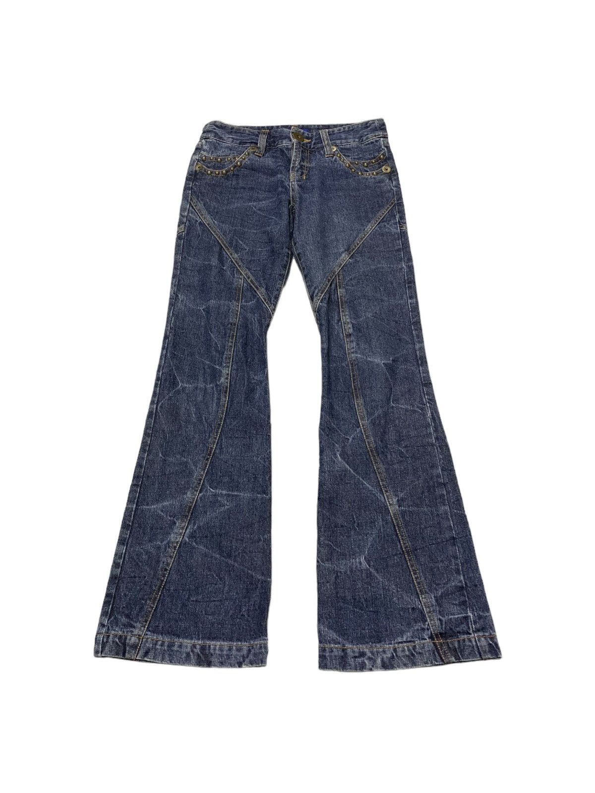 If Six Was Nine × Tornado Mart Azul Pure Japan Flared Geometrical Studded Craft Denim Pants Size US 30 / EU 46 - 5 Thumbnail