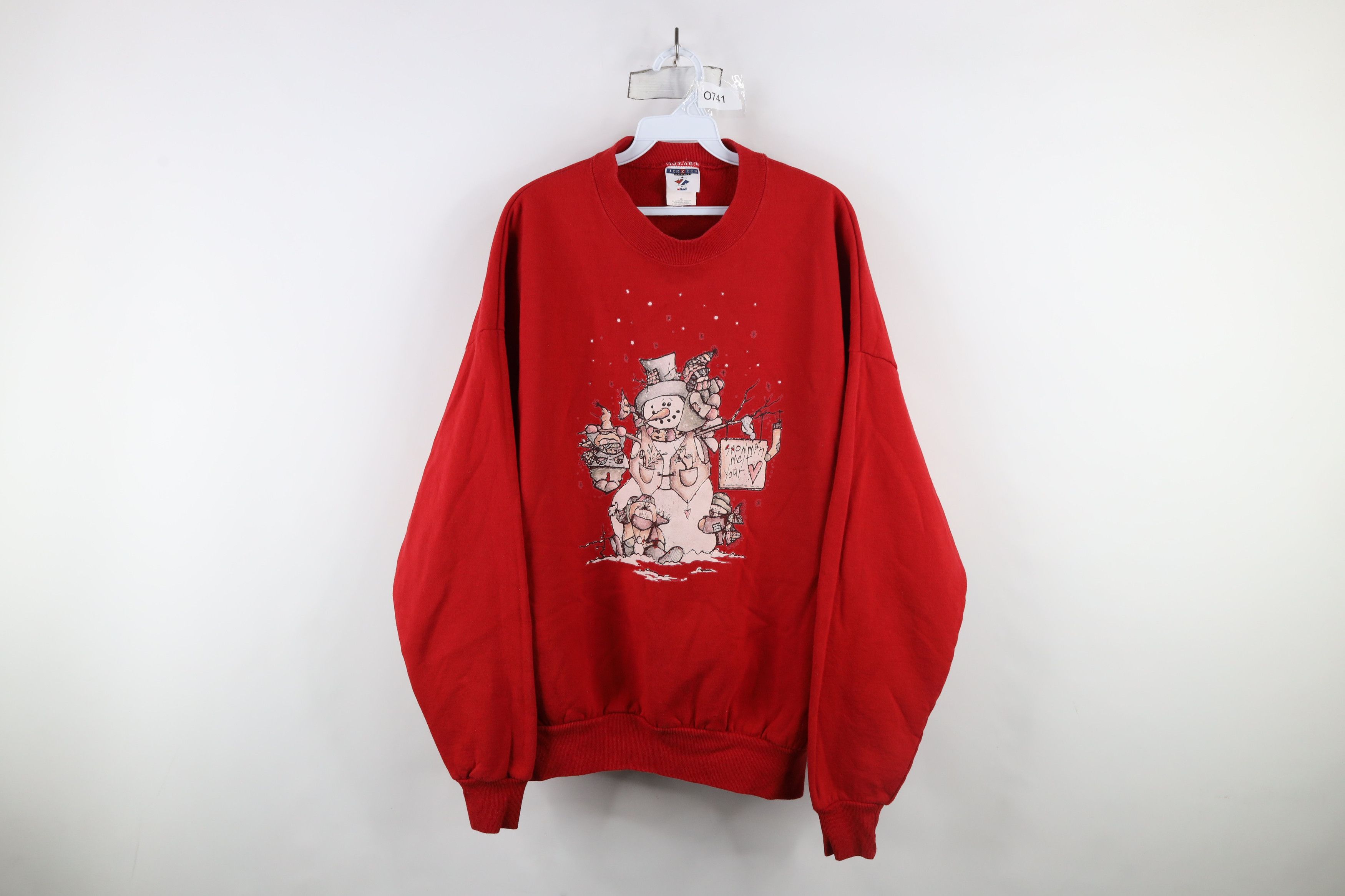 Vintage Vintage 90s Faded Christmas Snowman Crewneck Sweatshirt Red Size XXL / US 16-18 / IT 52-54 - 1 Thumbnail