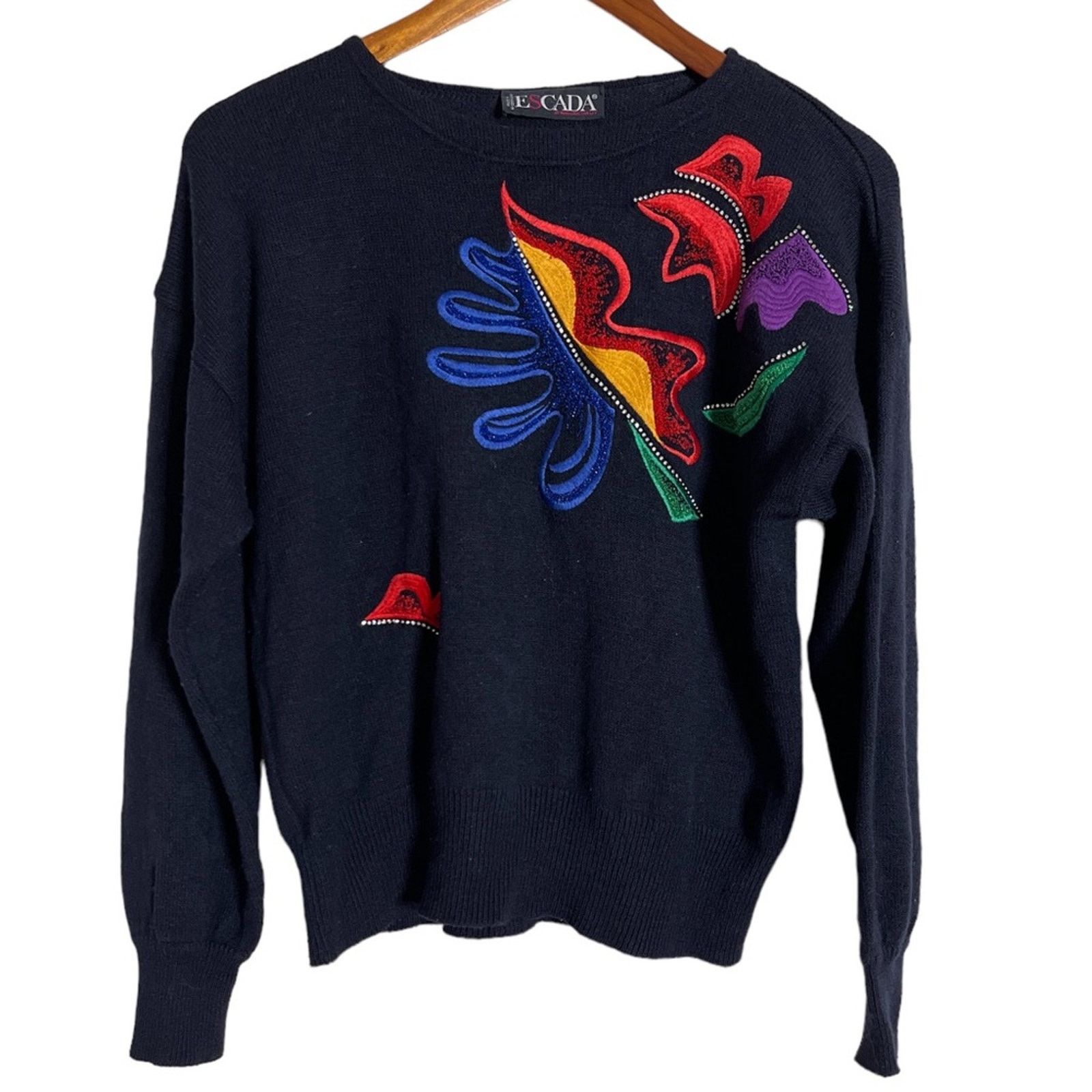 Escada Escada VTG Margaretha Ley Abstract Rhinestone Silk Sweater Size S / US 4 / IT 40 - 1 Thumbnail