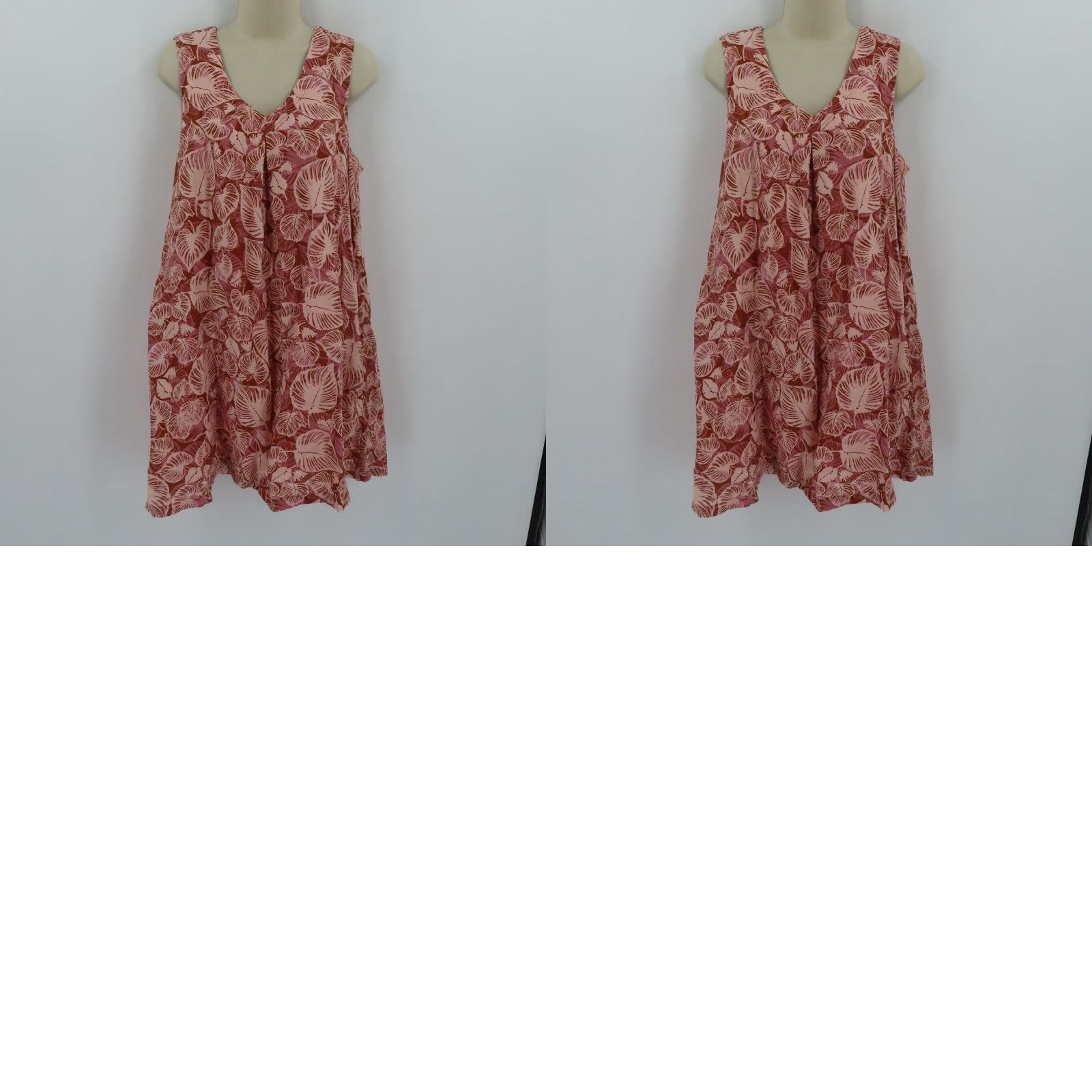 Vintage Tahari Dress Women's Medium Pink Linen Sundress V-Neck Sleeveless Pockets Floral Tropical Leaf Size M / US 6-8 / IT 42-44 - 8 Thumbnail