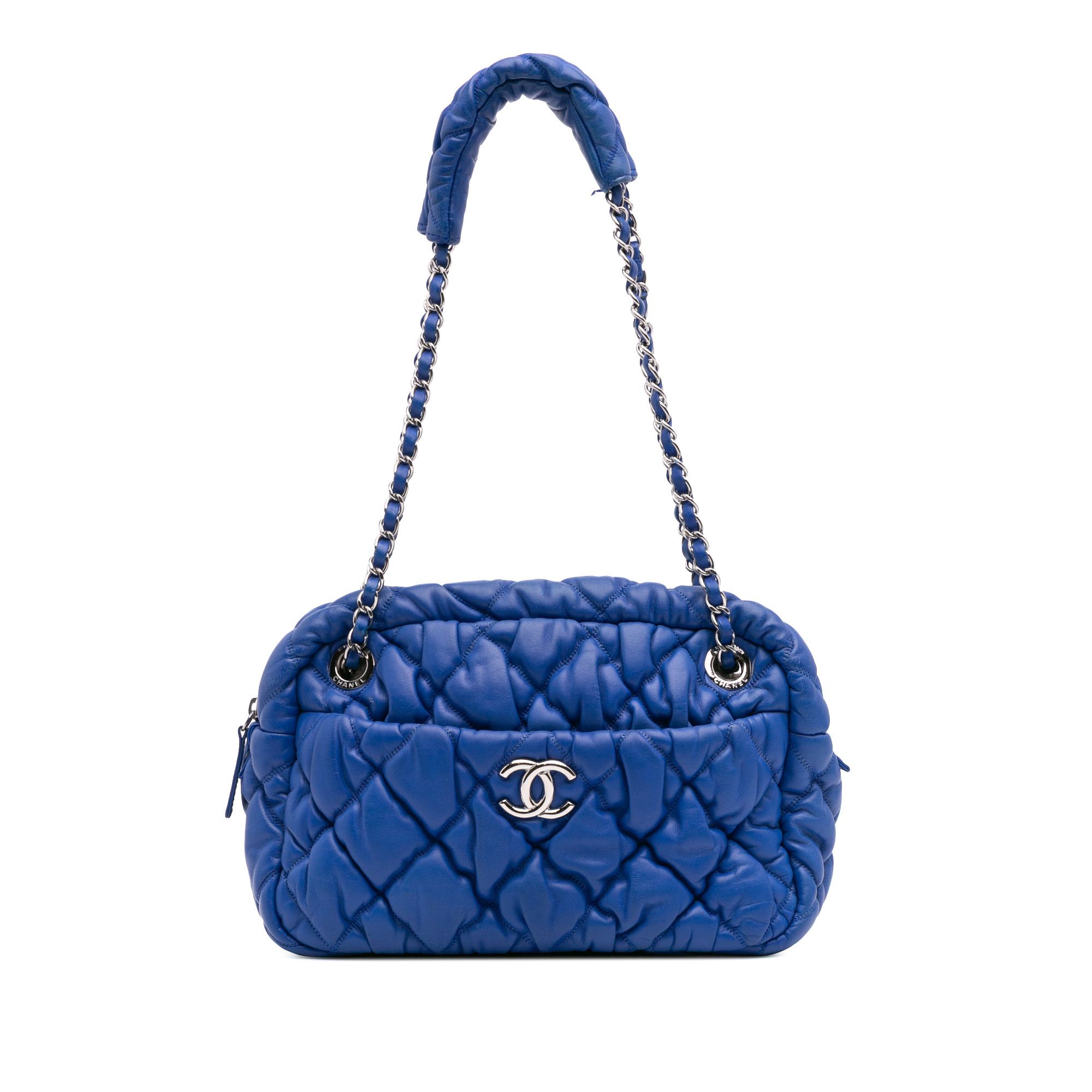 Chanel Quilted Lambskin Bubble Quilt Camera Shoulder Bag in Blue, Women's