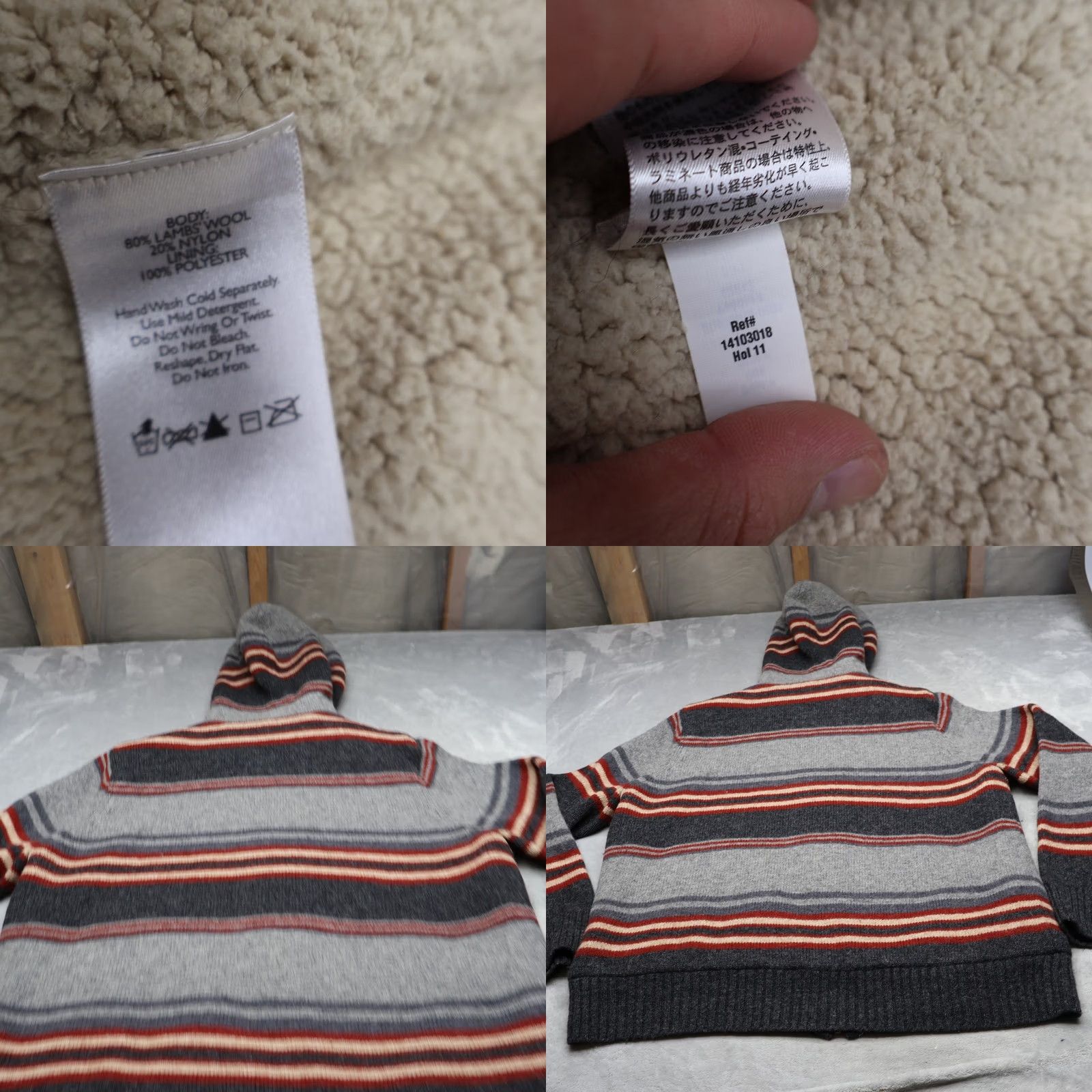 Eddie Bauer Eddie Bauer Hoodie Mens XL Grey Striped Sherpa Lined Wool Blend Knit Full Zip Size US XL / EU 56 / 4 - 8 Thumbnail