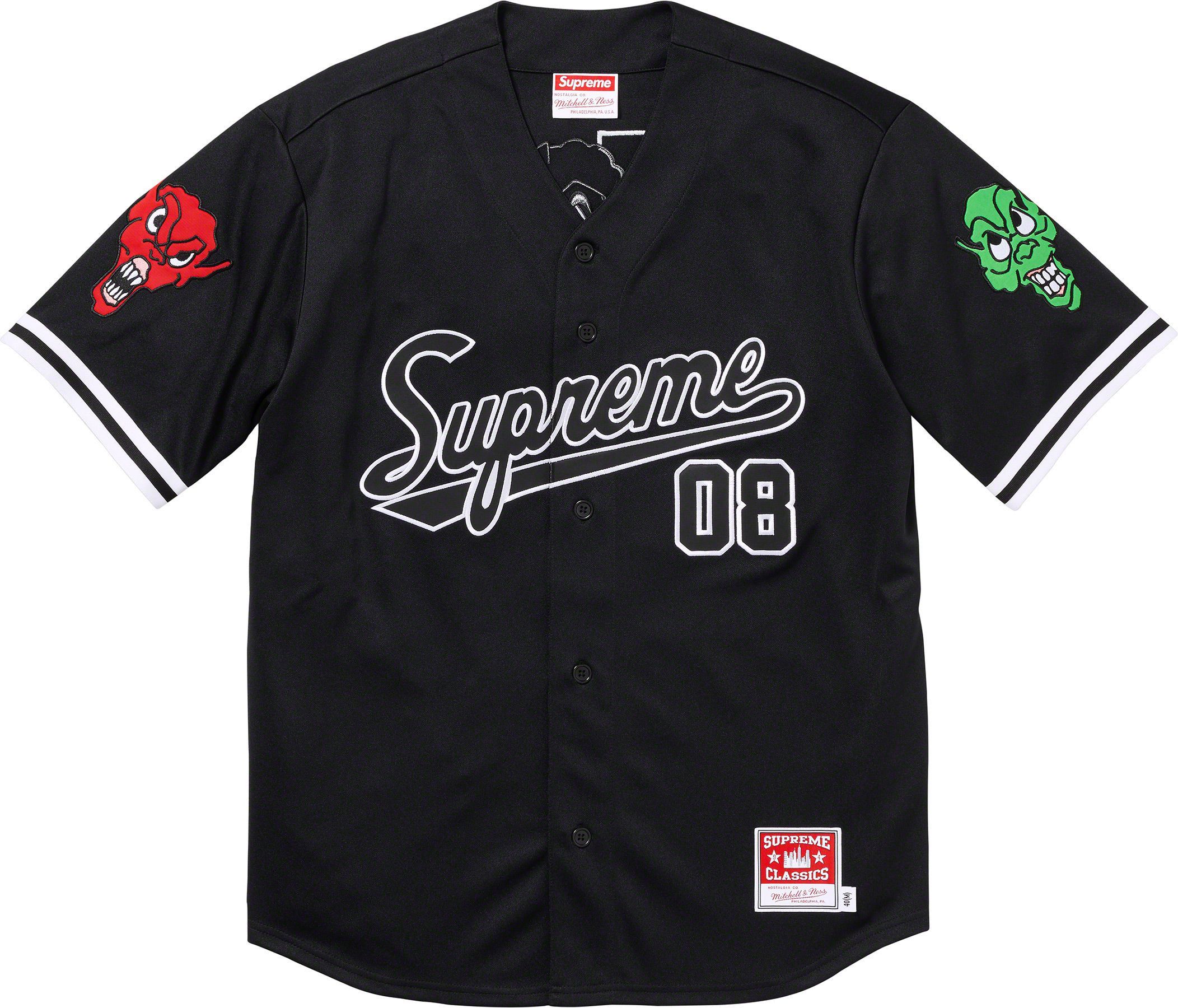 image of Mitchell Ness x Supreme Mitchell & Ness Downtown Hell Baseball Jersey in Black, Men's (Size Large)