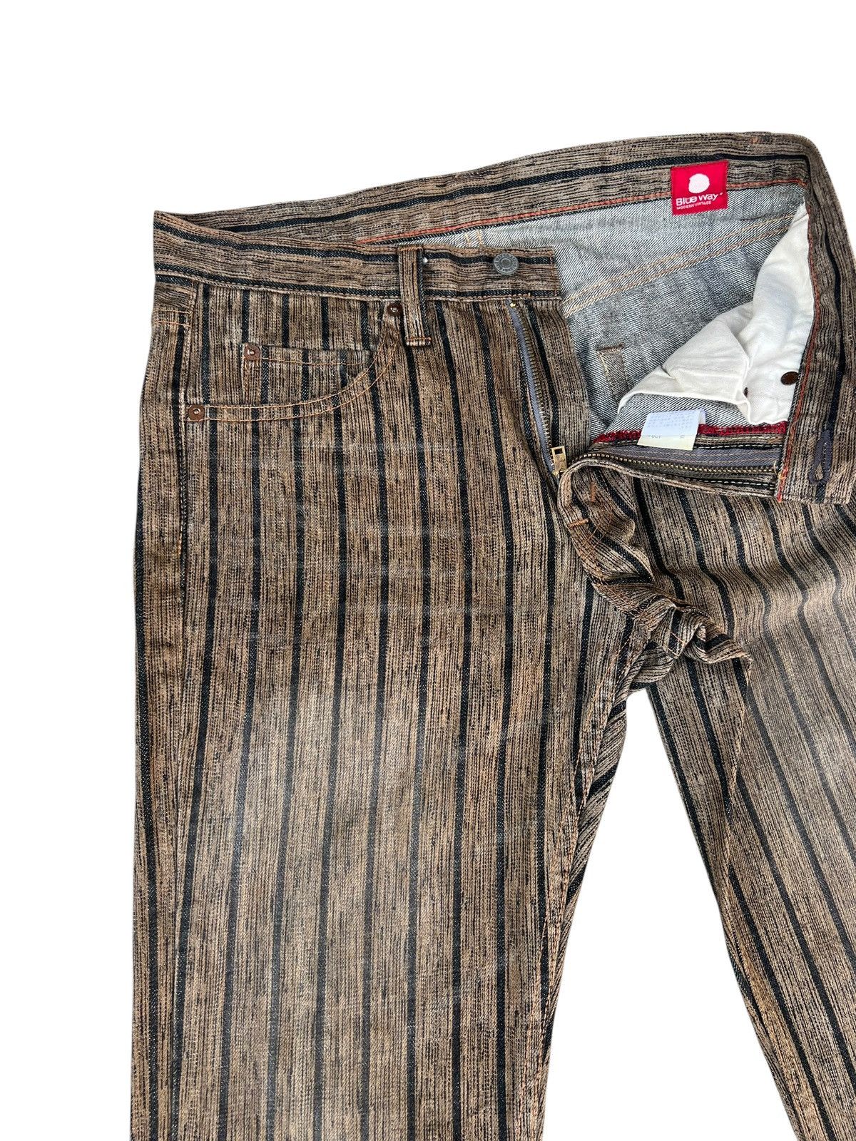 Schlussel Vintage BLUE WAY Japan Faded Striped Denim Flare Jeans Size US 32 / EU 48 - 8 Thumbnail