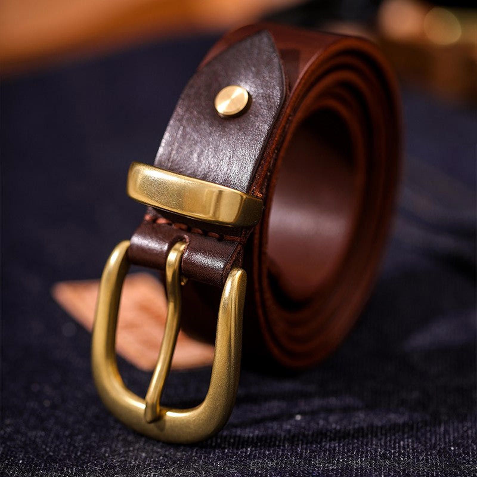 Leather Retro Leather Belt – Hand-Sewn Veg-Tan, Minimal Design Size ONE SIZE - 5 Thumbnail