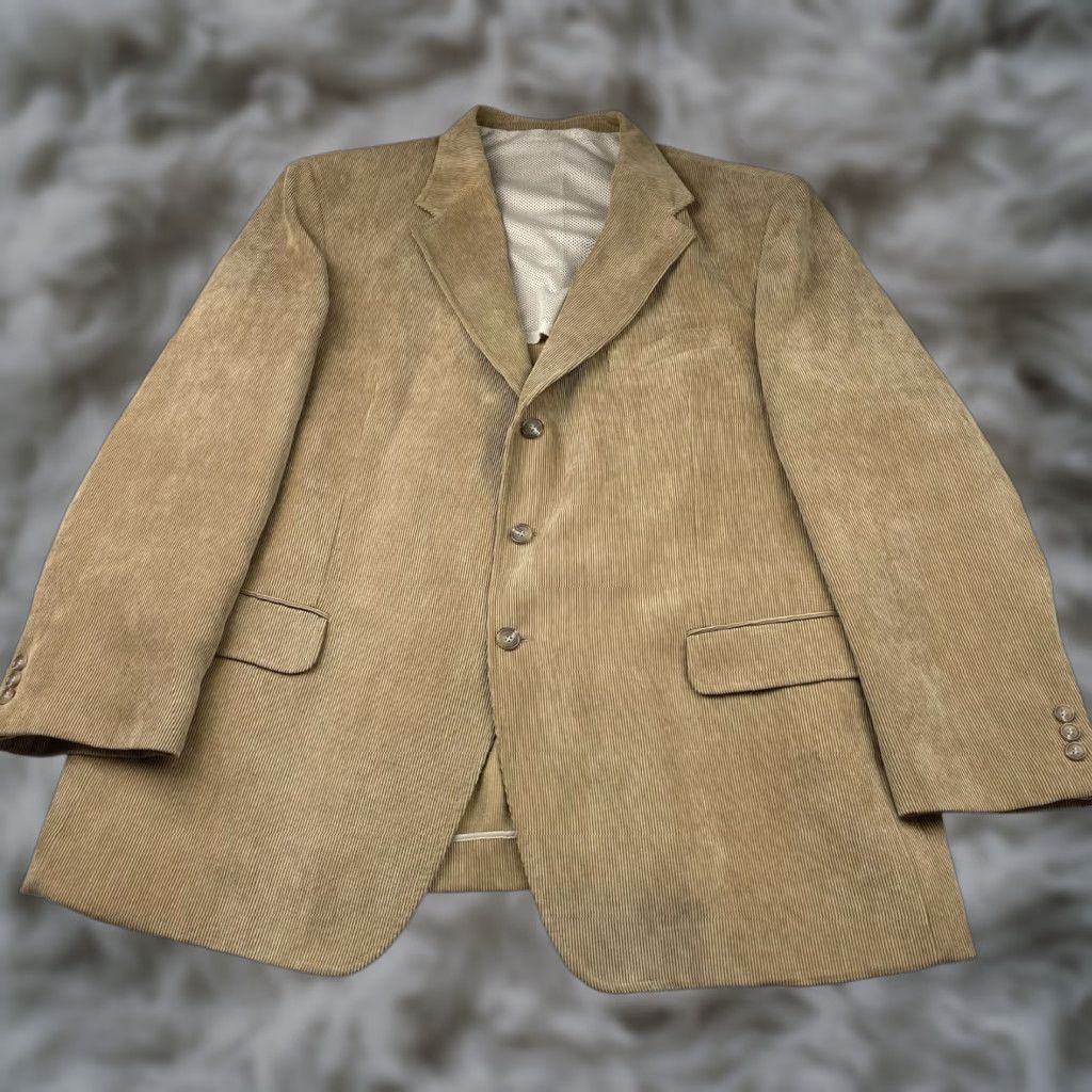 Vintage VINTAGE Thos P Dent x Lacrosse Men’s Corduroy Blazer Jacket Khaki/Tan 48R Three-Button Single-Vented Corduroy Blazer Mens Size 48R - 1 Thumbnail