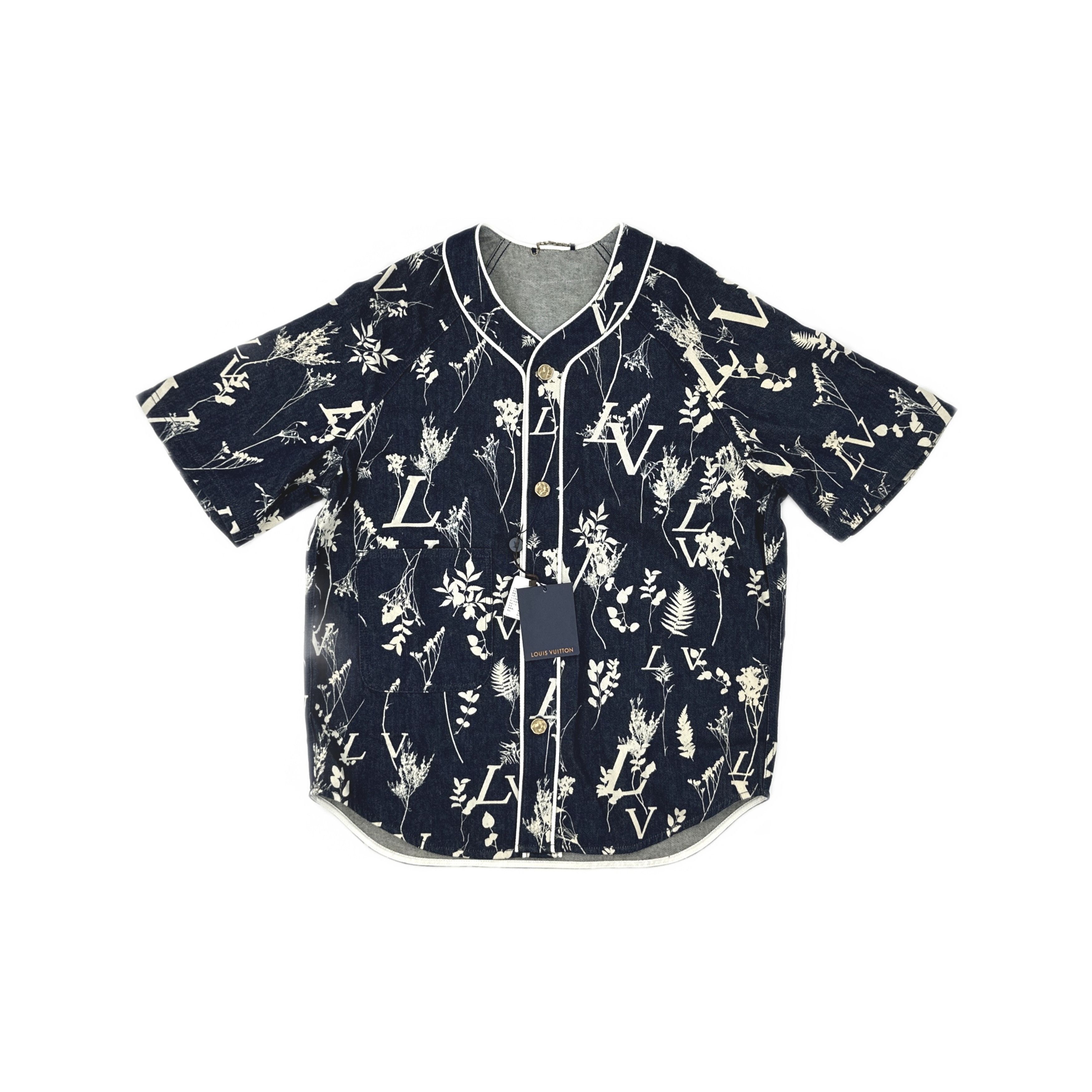 Louis Vuitton Louis Vuitton Floral Logo Denim Baseball Shirt M Size US M / EU 48-50 / 2 - 1 Thumbnail
