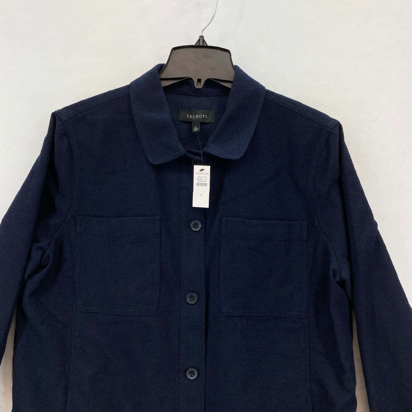 Talbots Talbots Flannel Chore Jacket Women's L Blue Textured Long Sleeve Button Up Size L / US 10 / IT 46 - 2 Thumbnail