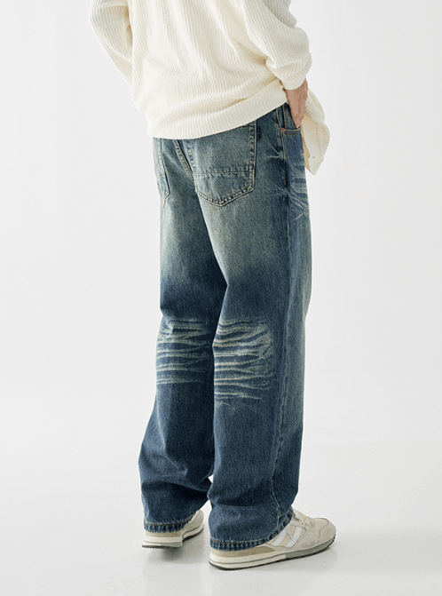 Japanese Brand High street trend whisker distressed loose straight jeans Size US 32 / EU 48 - 4 Thumbnail